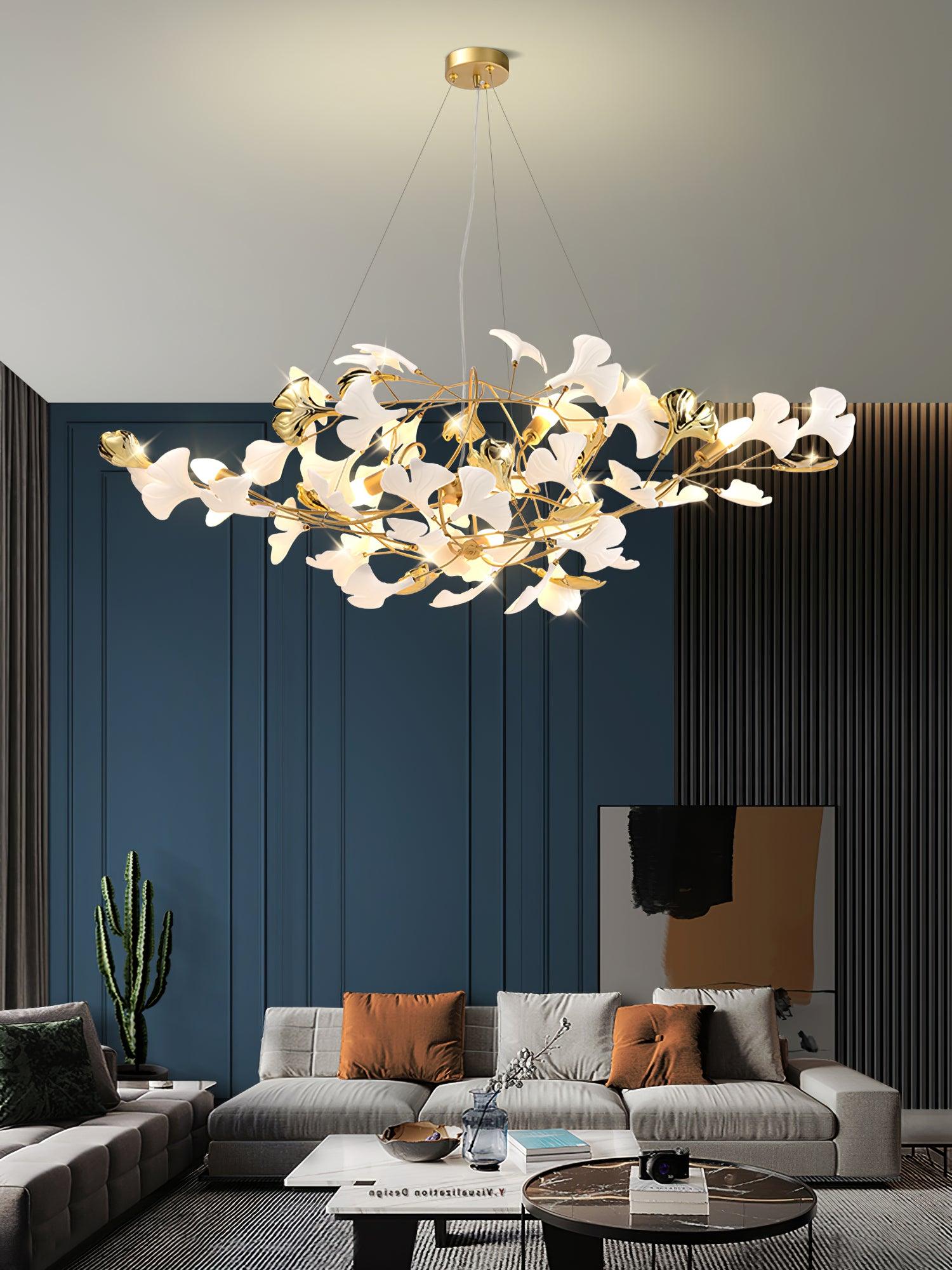 Veveno Chandelier Gingko S Ceramic Petals Brass