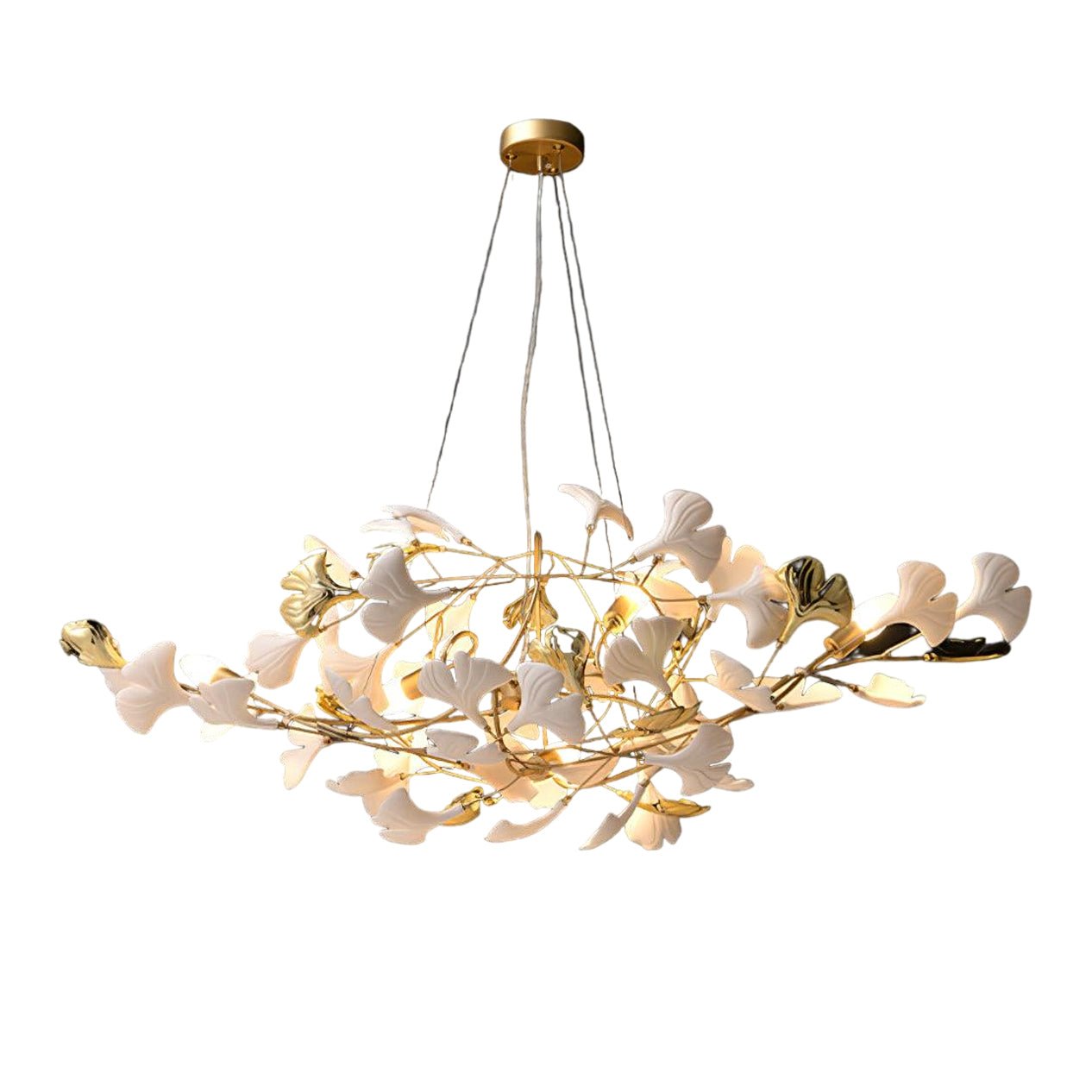Veveno Chandelier Gingko S Ceramic Petals Brass