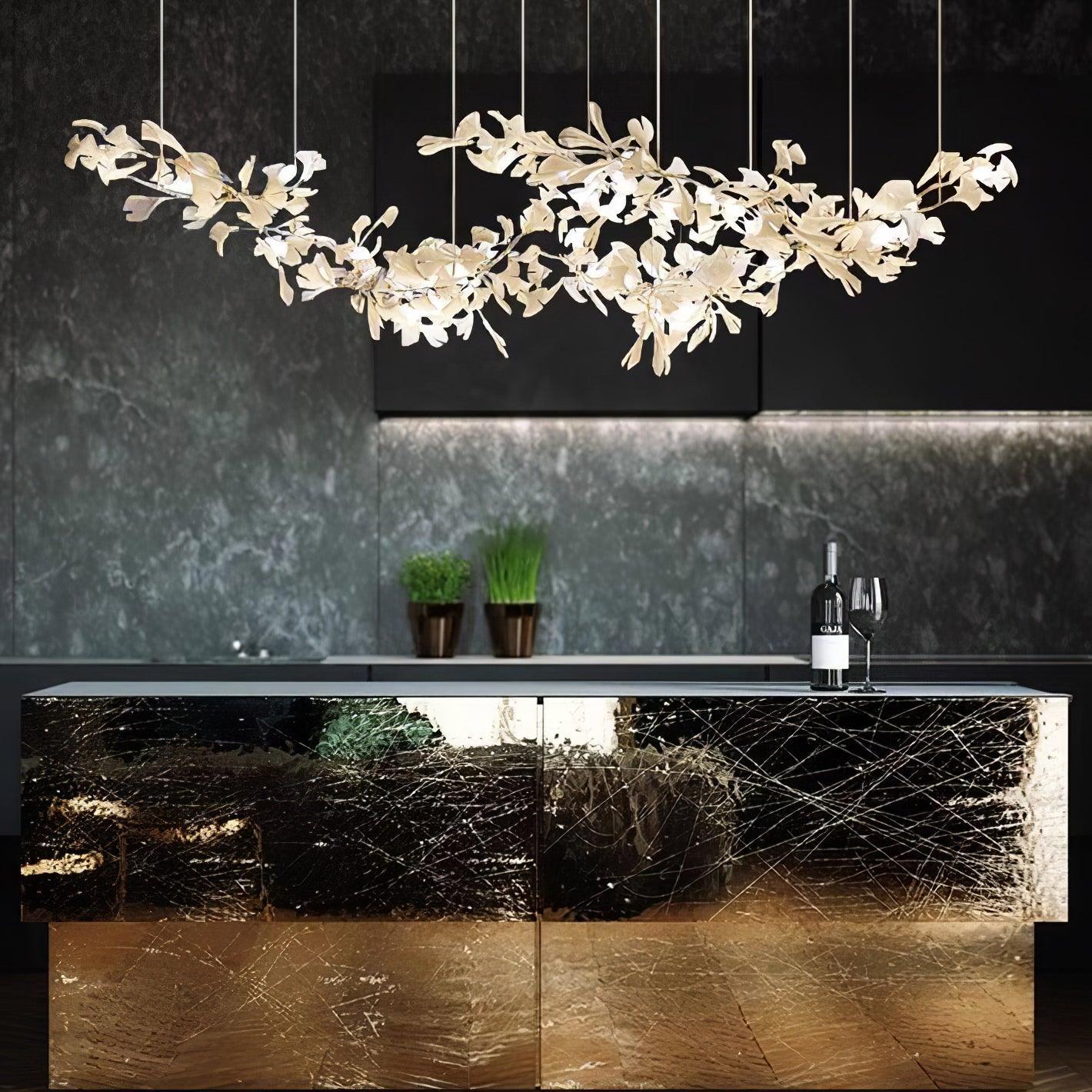 Double-Layer Ginkgo Ceramic Chandelier