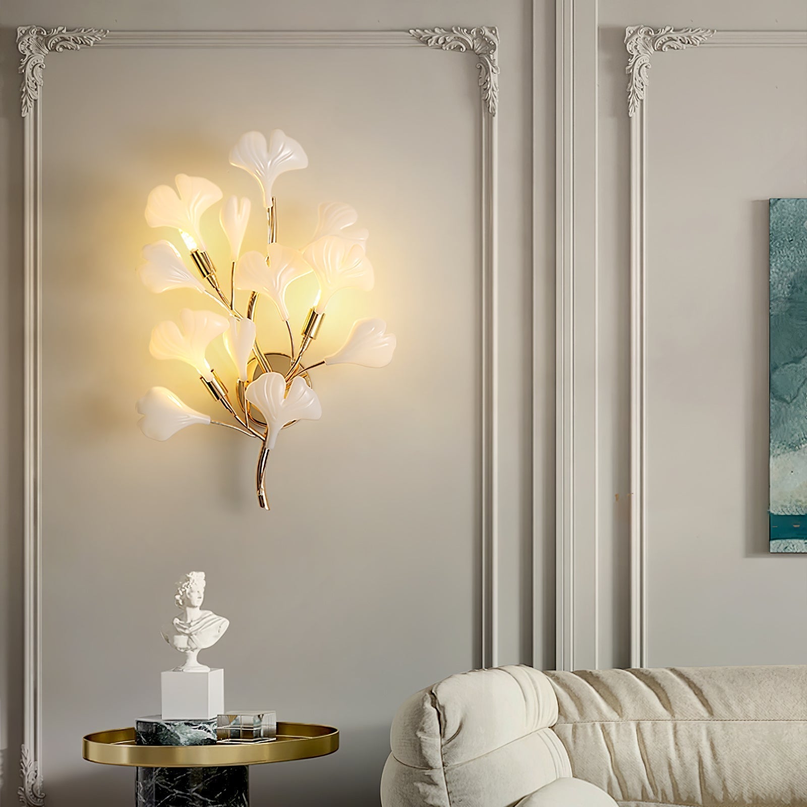 Oakes Postmodern Luxury Gingko Ceramics Wall Lamp