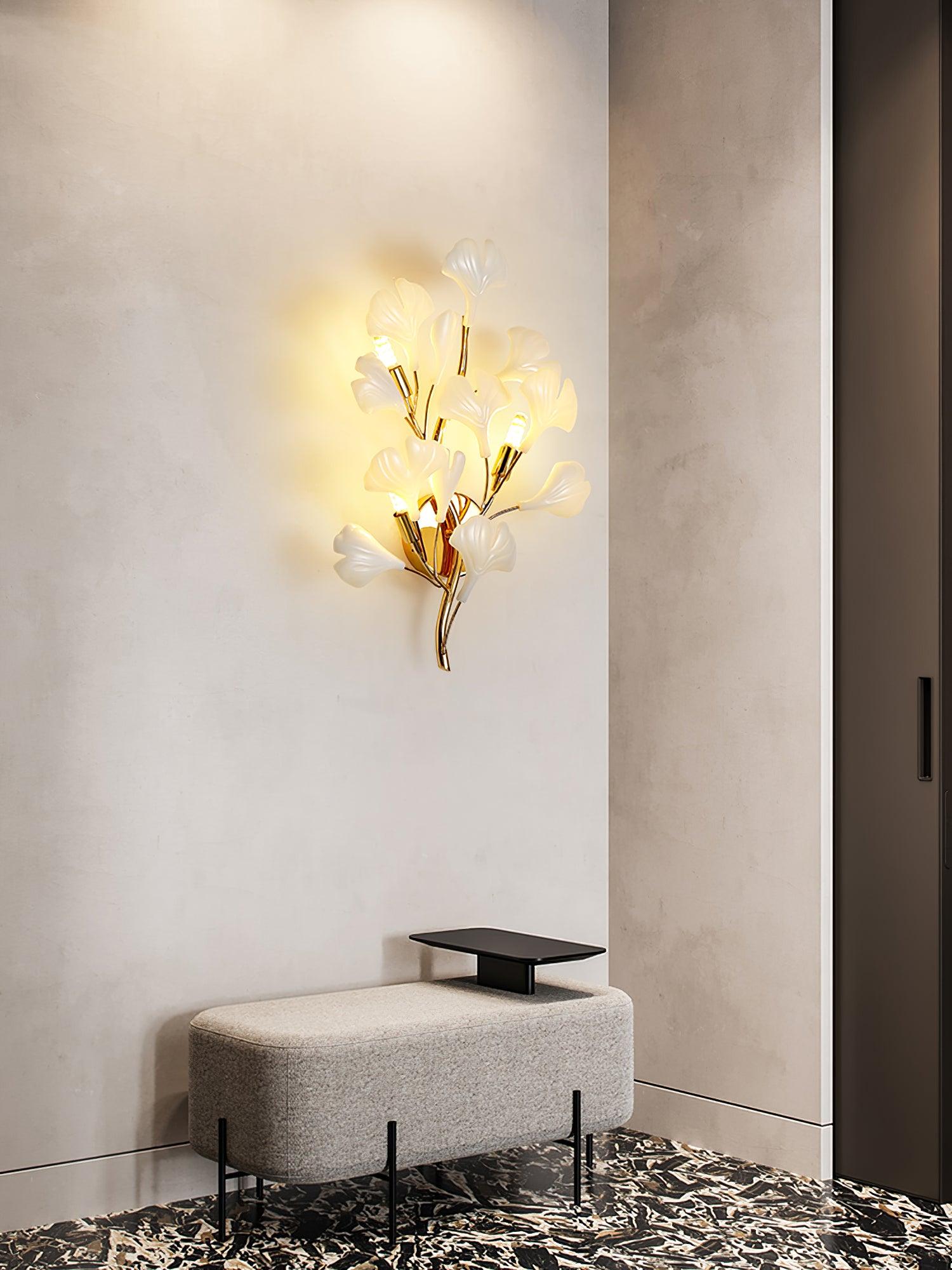 Oakes Postmodern Luxury Gingko Ceramics Wall Lamp