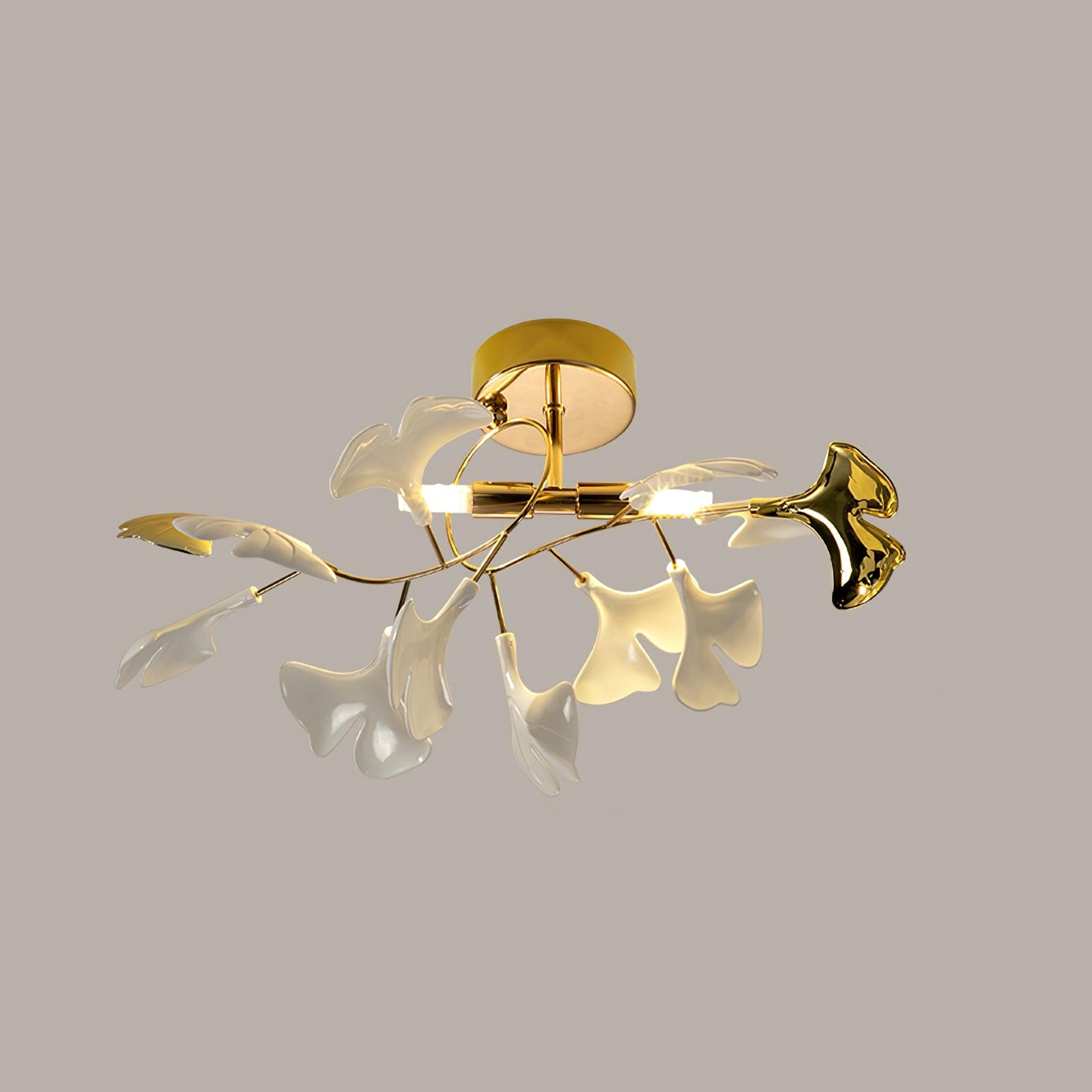 Solara Ceiling Lamp Gingko Leaves with Brass Branch