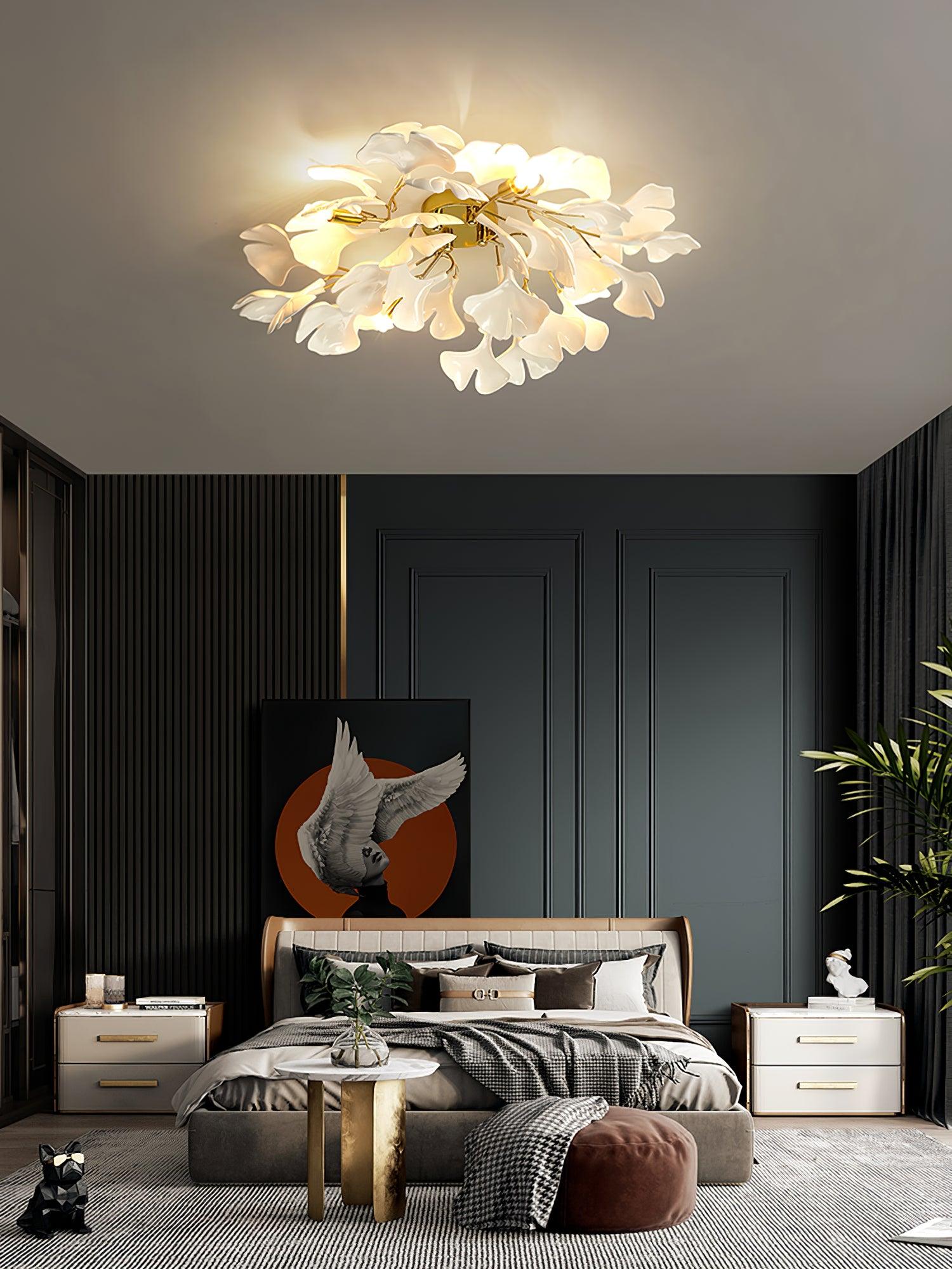 Solara Ceiling Lamp Gingko Leaves with Brass Branch - Neutral Decor