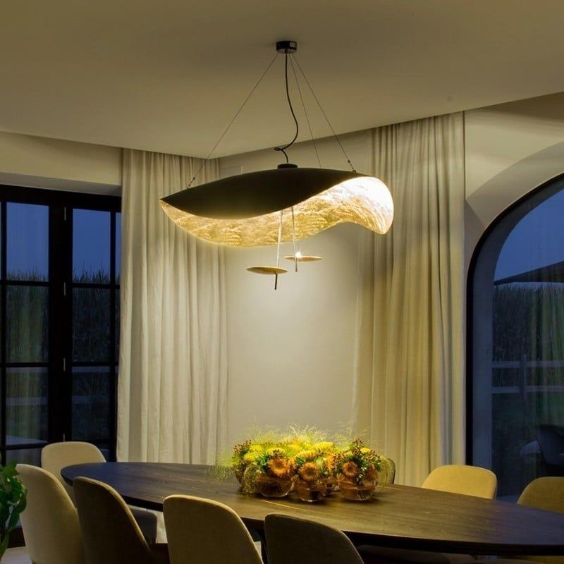 Aurisina Pendant Lamp Black Gold Curved Shade