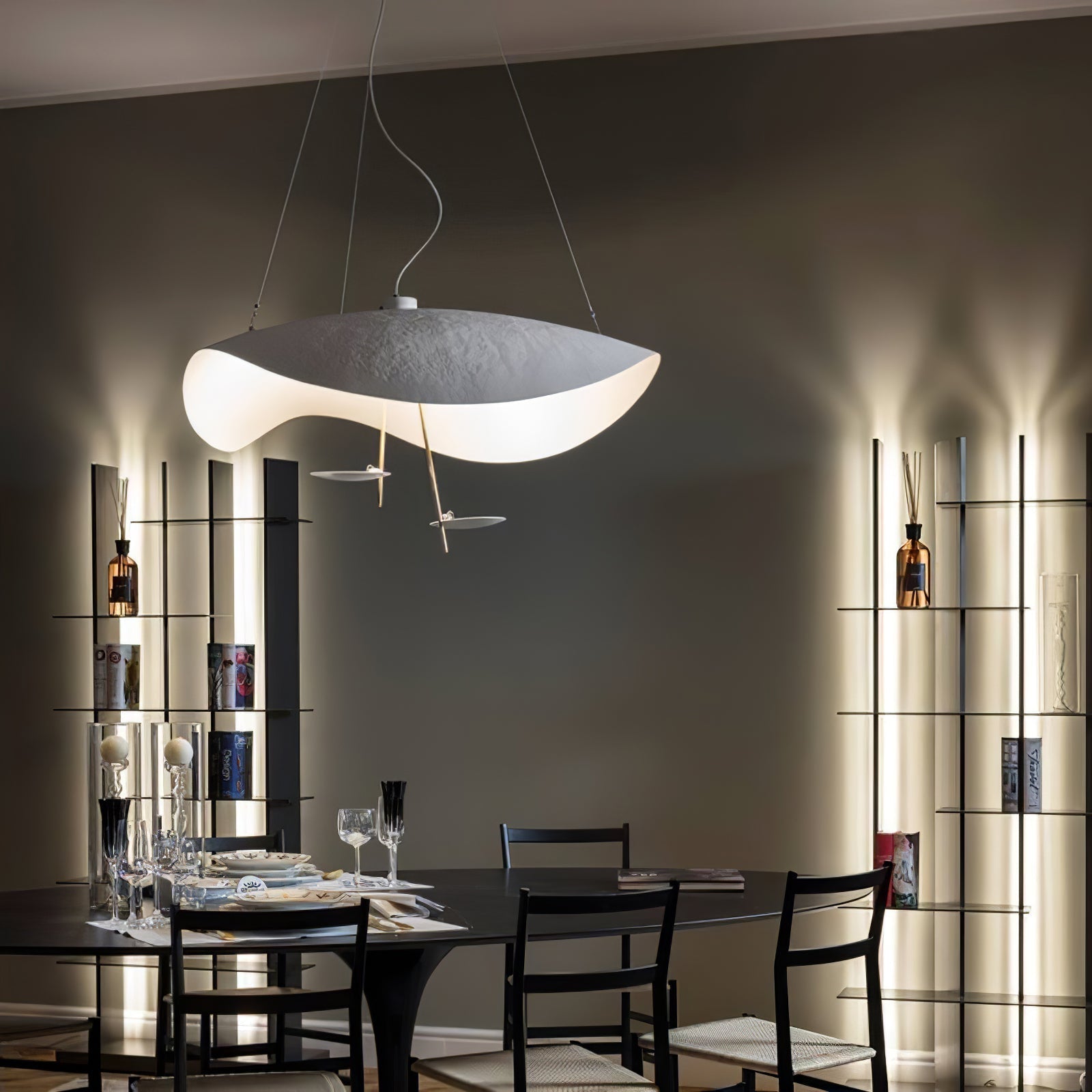 Aurisina Pendant Lamp Black Gold Curved Shade