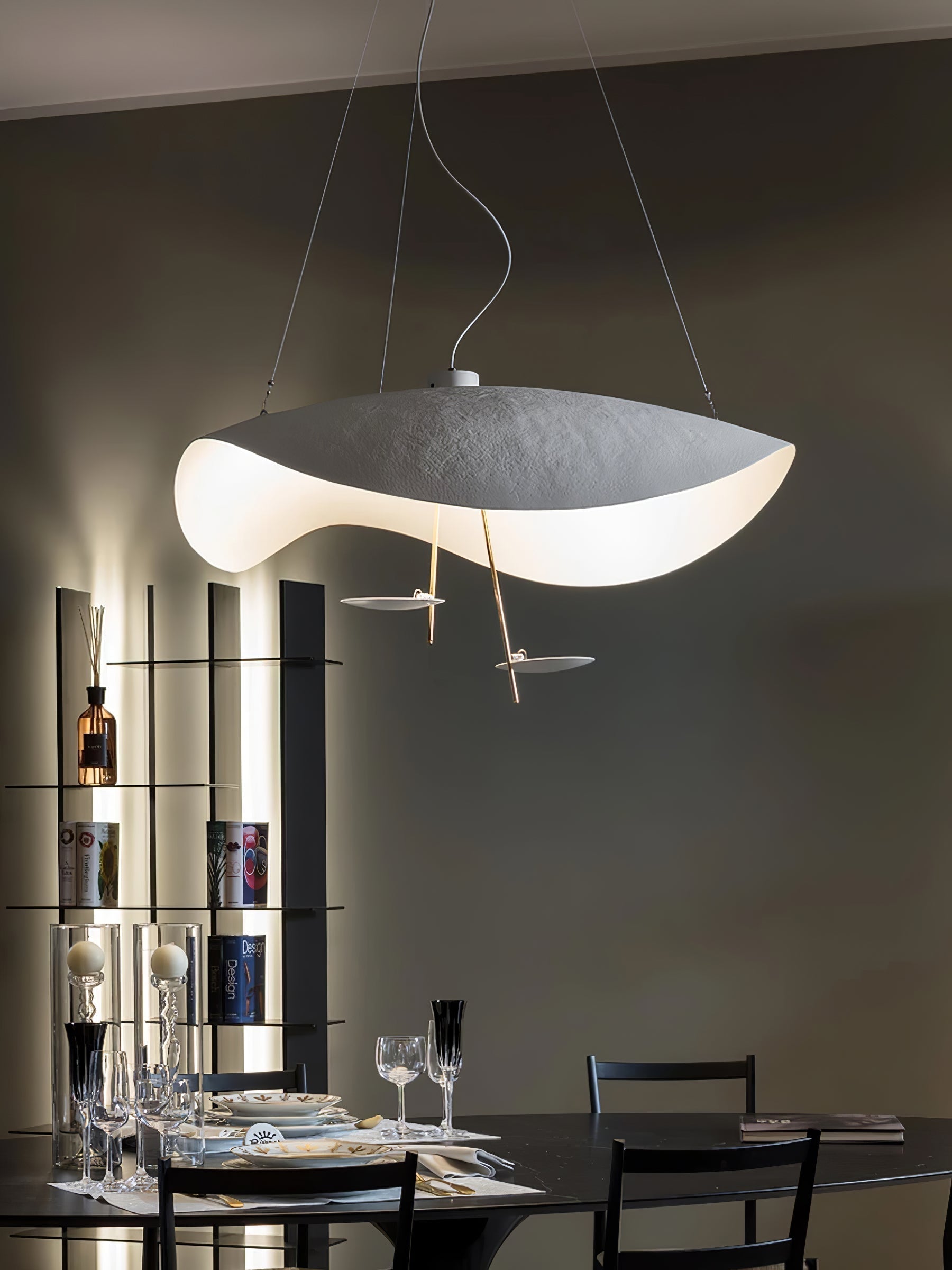 Aurisina Pendant Lamp Black Gold Curved Shade