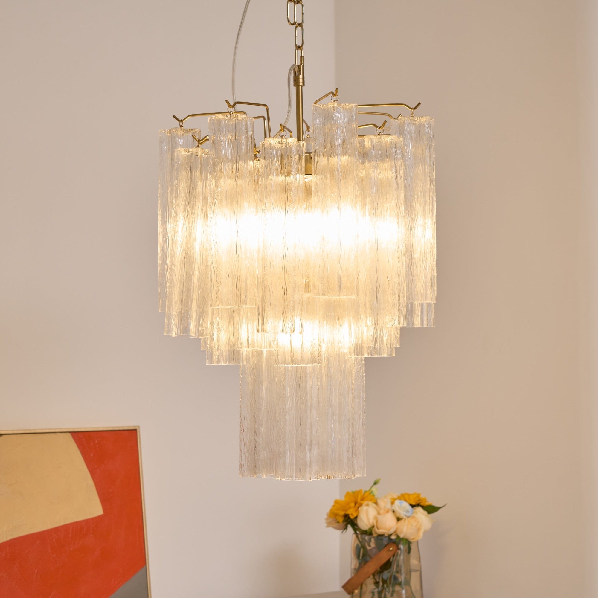 Celorora Chandelier Clear Murano Glass Tube Tiered Modern