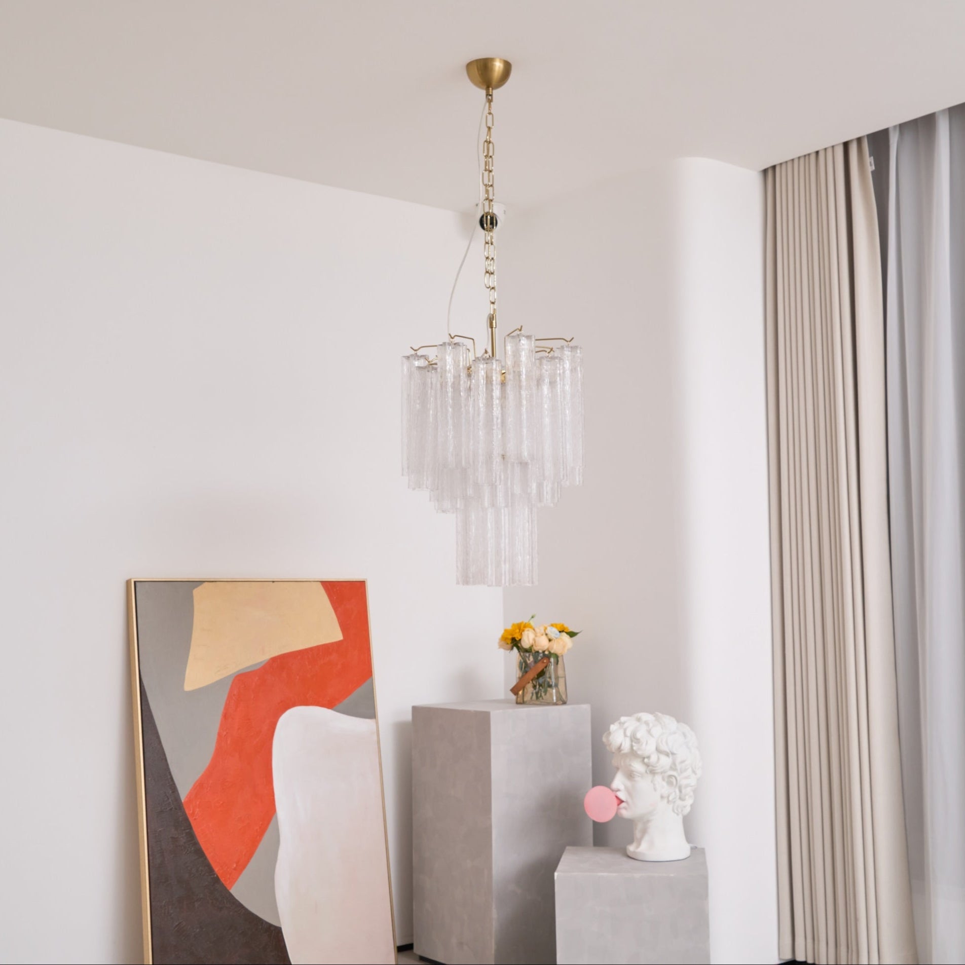 Celorora Chandelier Clear Murano Glass Tube Tiered Modern