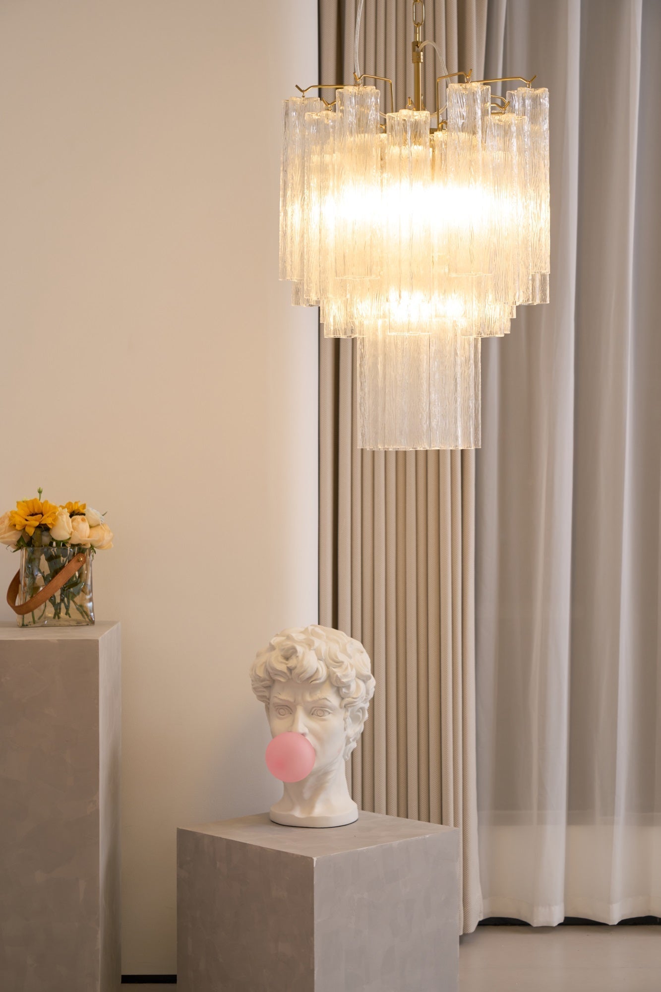 Celorora Chandelier Clear Murano Glass Tube Tiered Modern