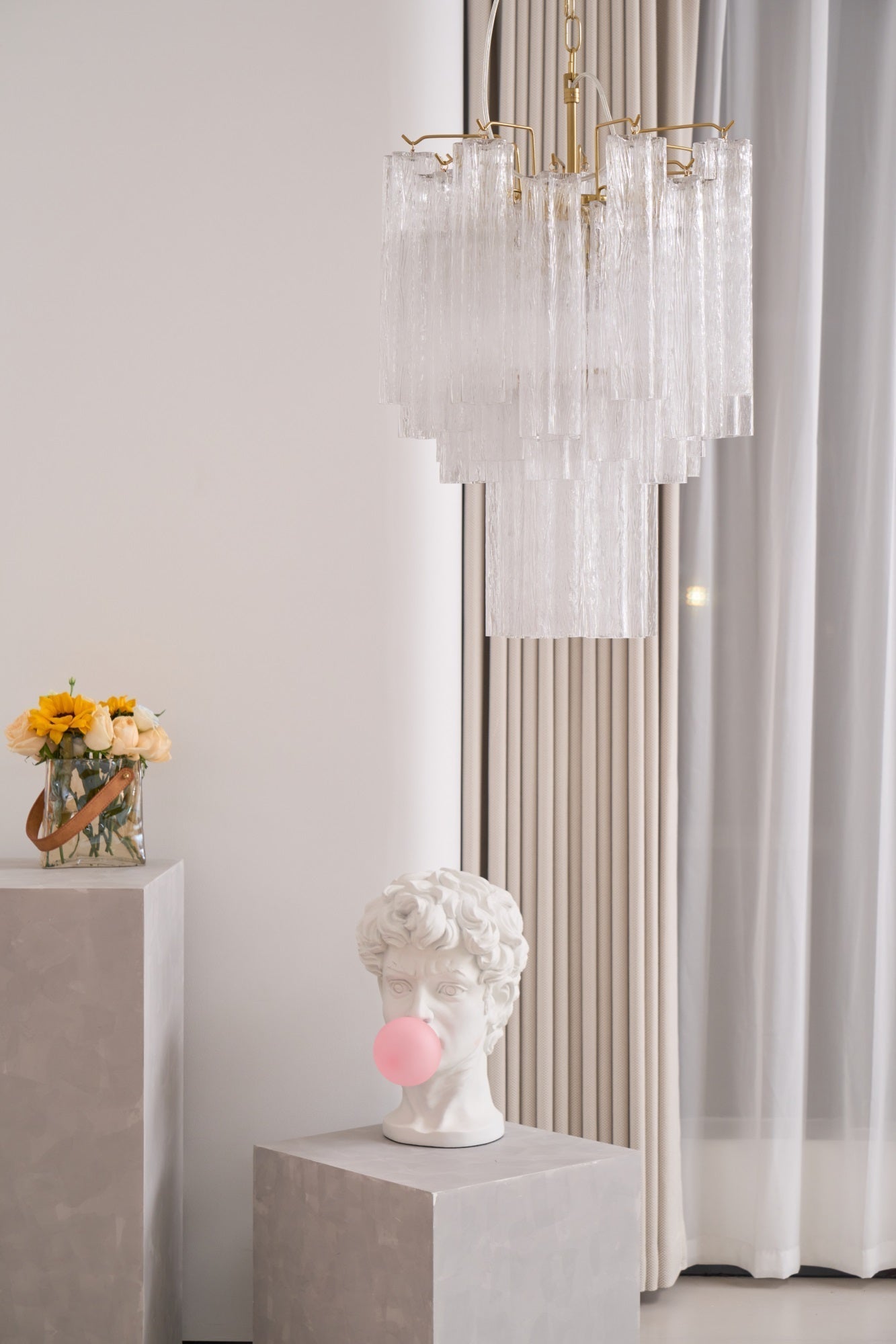 Celorora Chandelier Clear Murano Glass Tube Tiered Modern