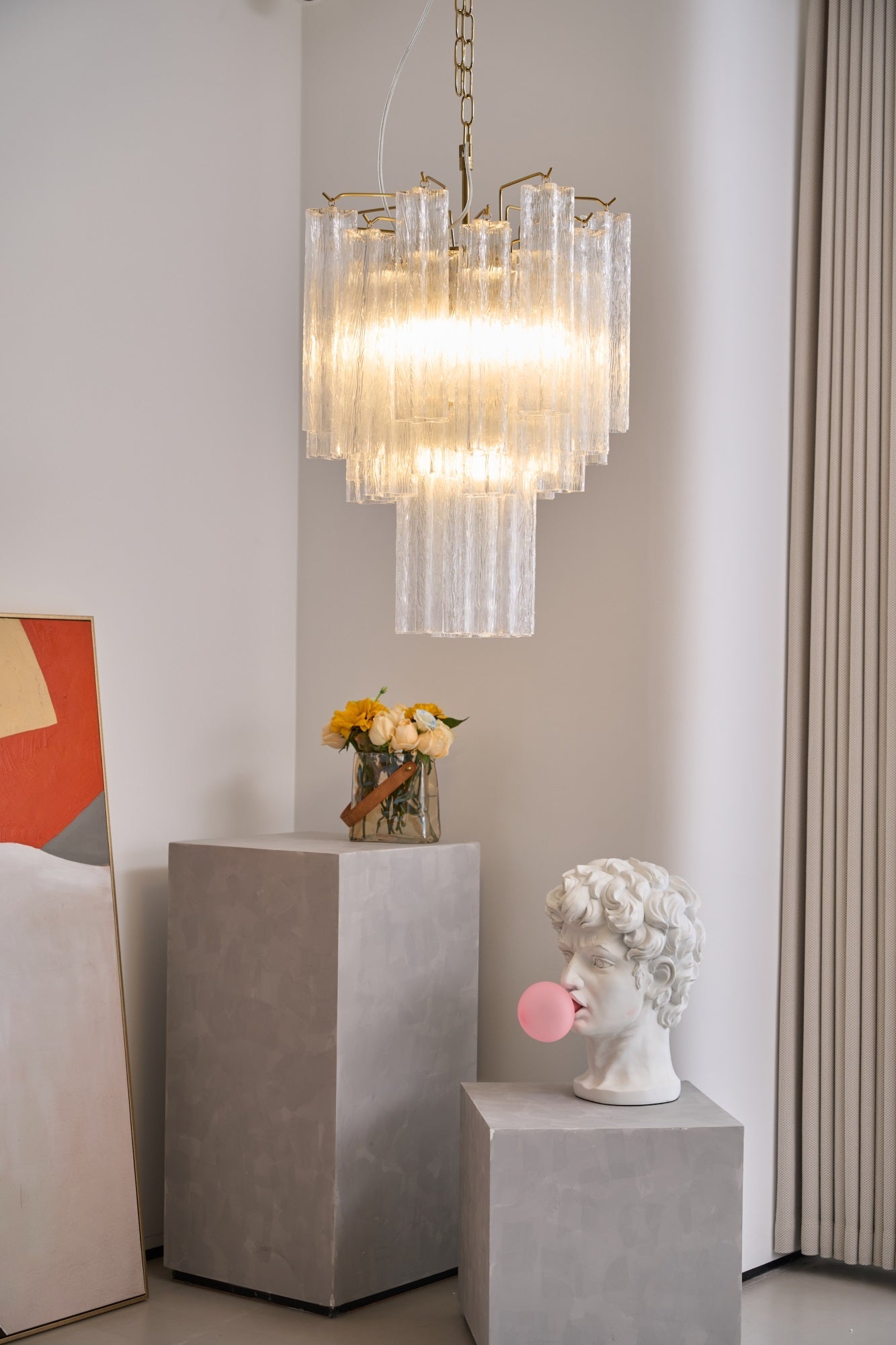 Celorora Chandelier Clear Murano Glass Tube Tiered Modern