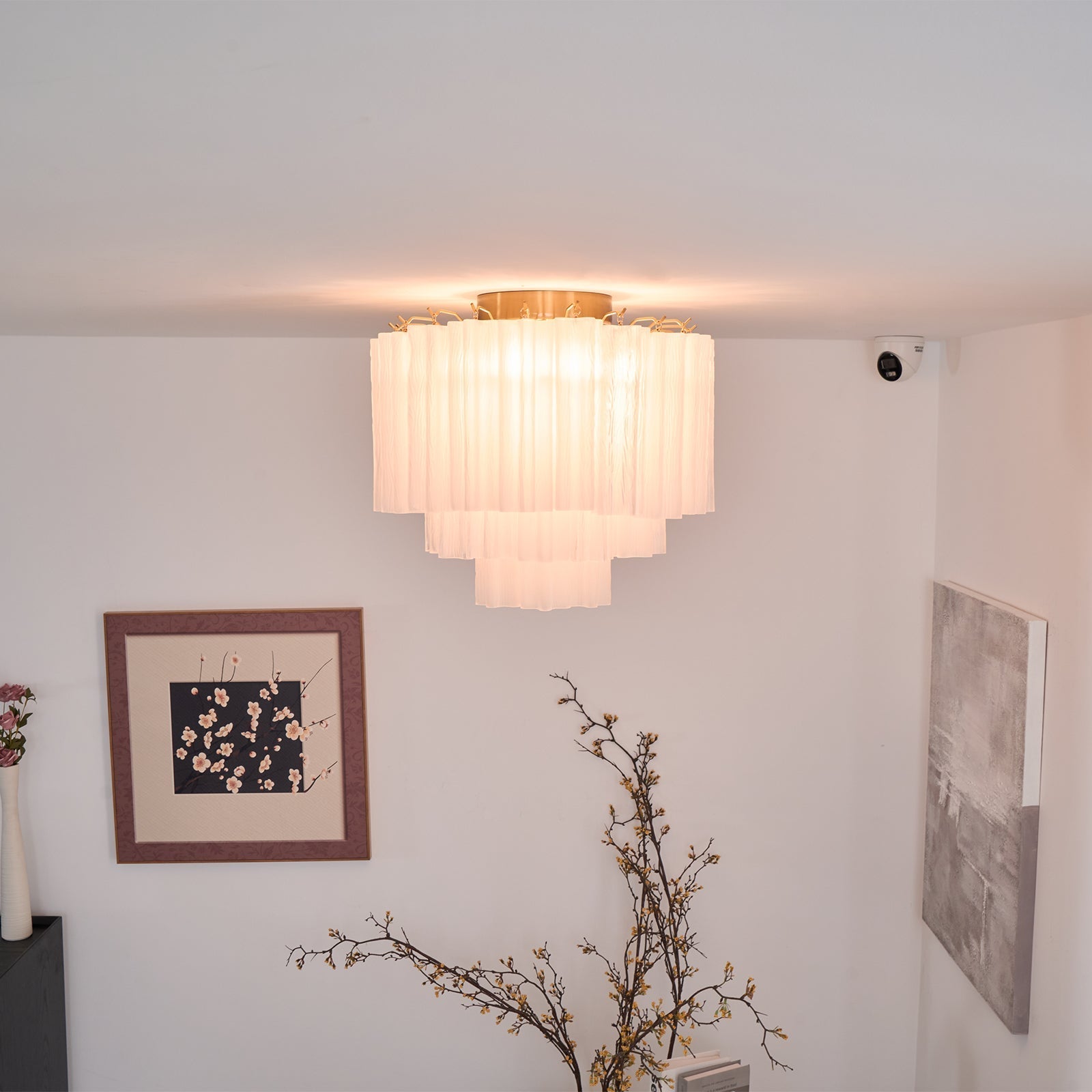 Velelena Ceiling Lamp White Murano Glass Layered Elegant Modern