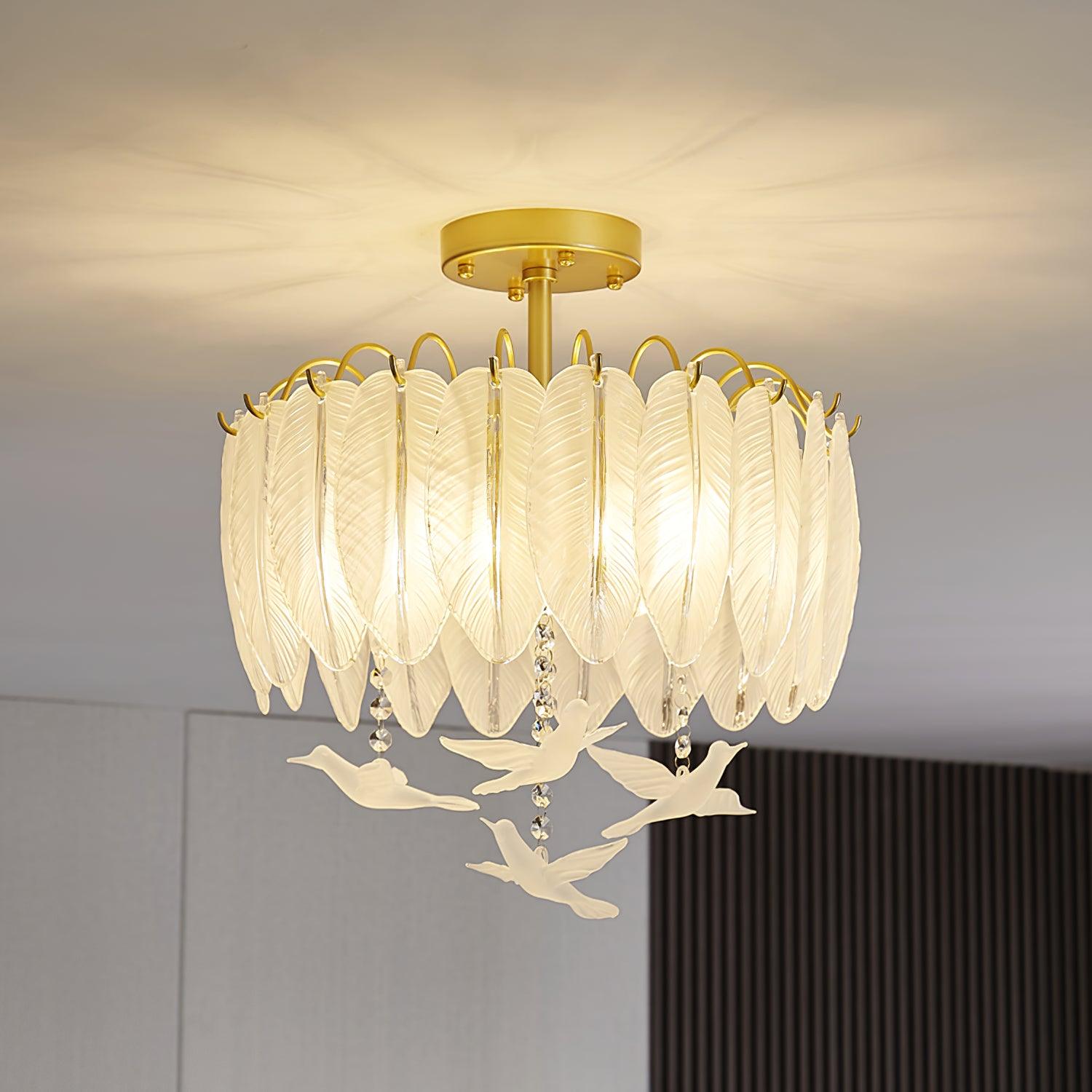 Eiriselle Ceiling Lamp Glass Feather Bird Elegant