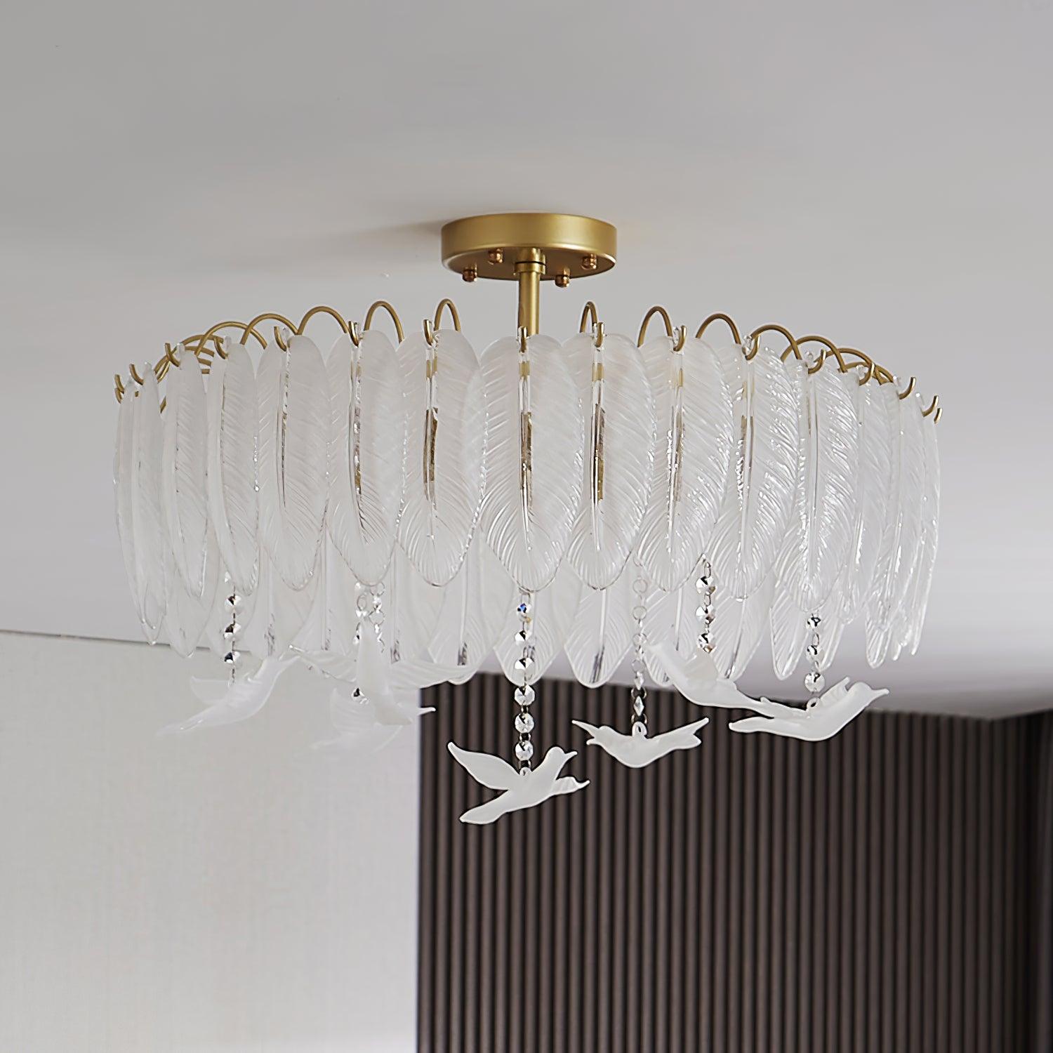 Eiriselle Ceiling Lamp Glass Feather Bird Elegant