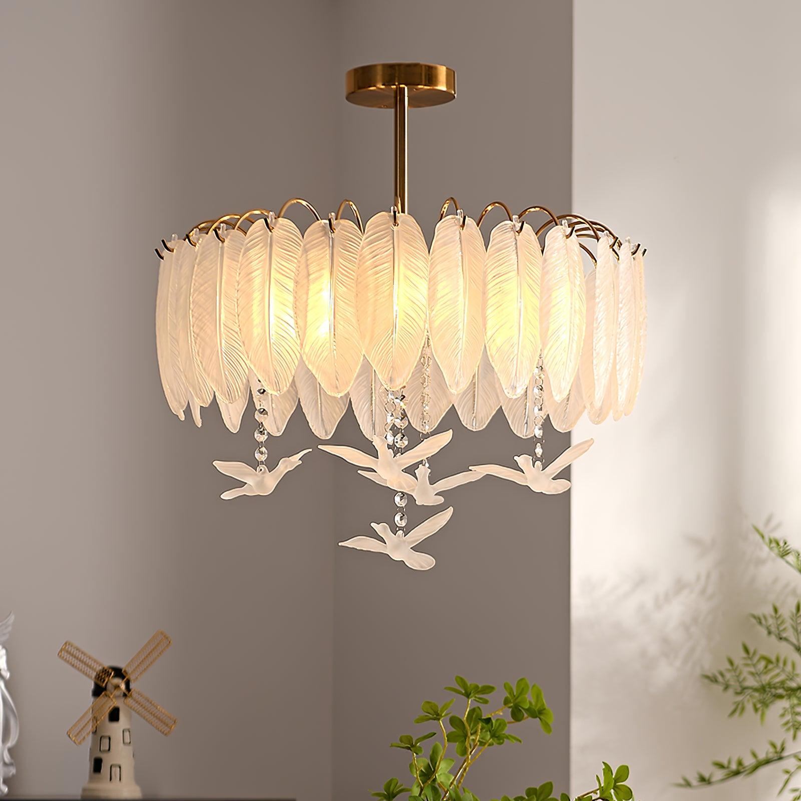 Eiriselle Ceiling Lamp Glass Feather Bird Elegant