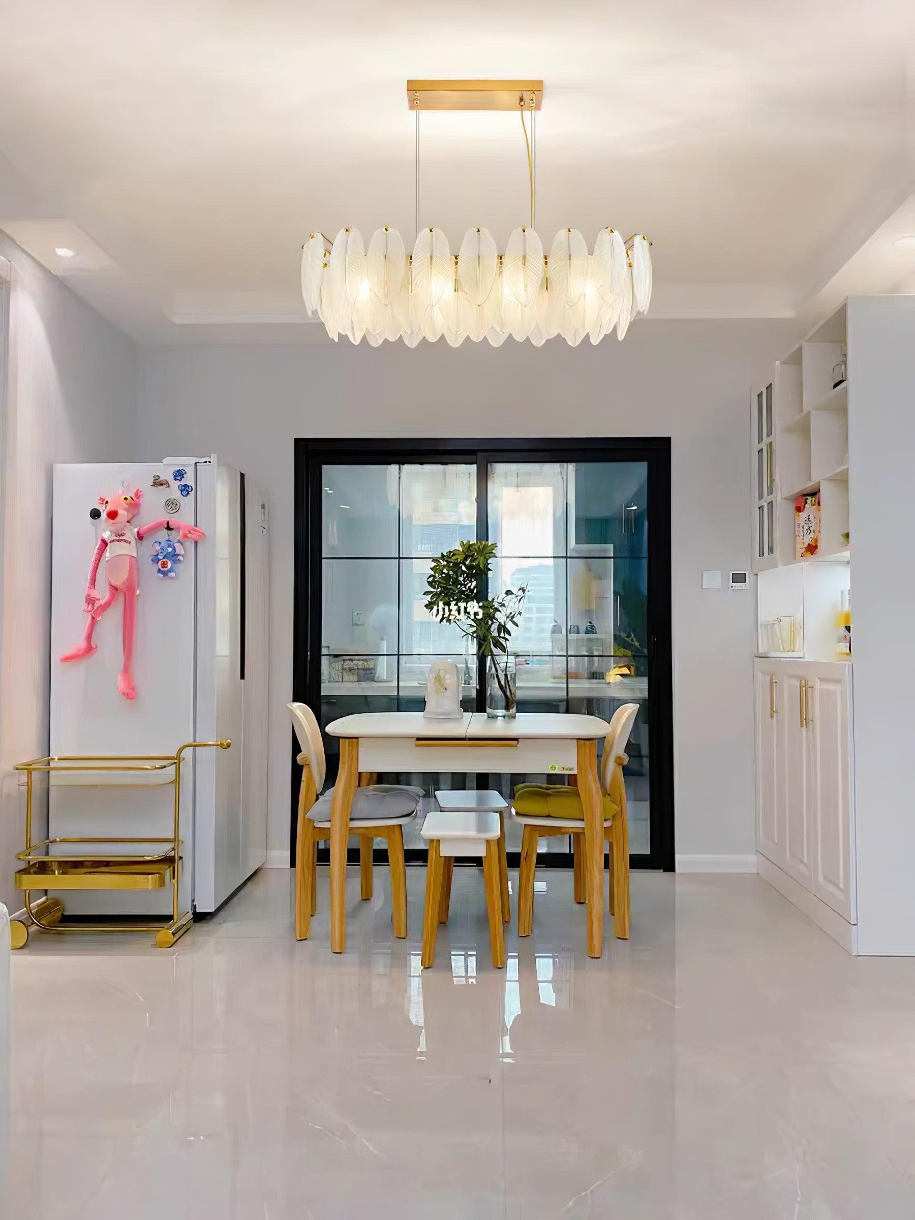 Celuissa Chandelier Feather Glass Frosted Layered