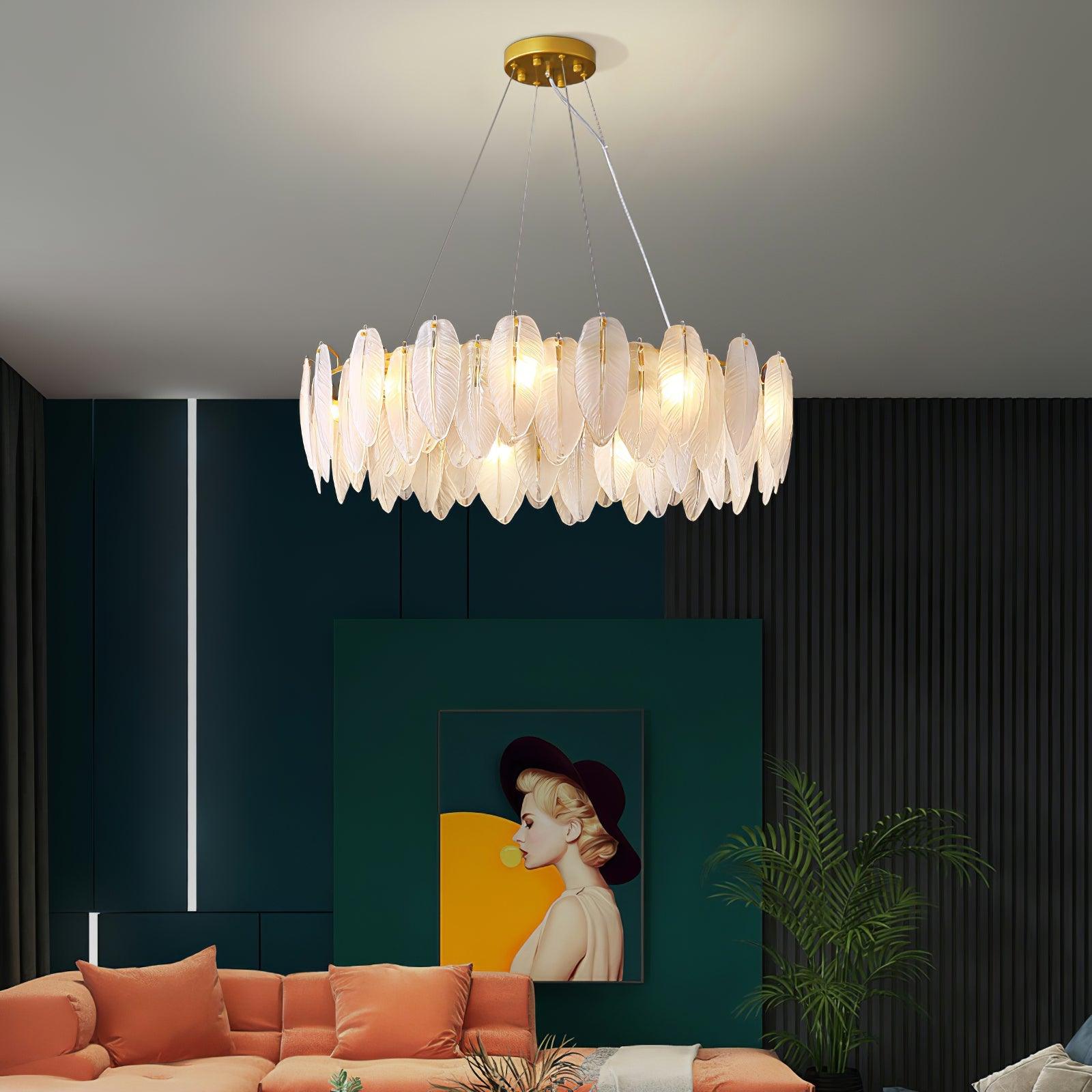Celuissa Chandelier Feather Glass Frosted Layered