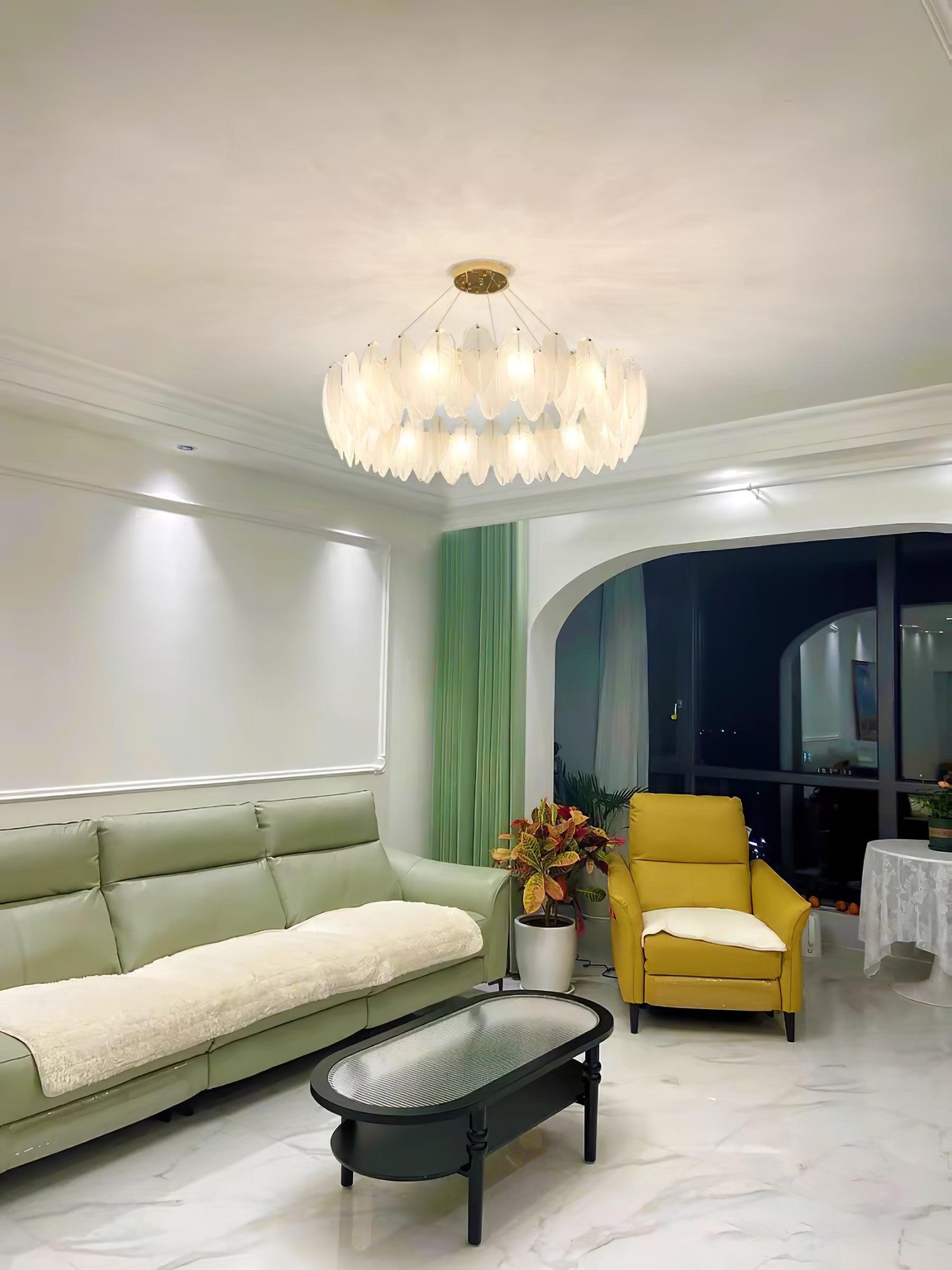 Celuissa Chandelier Feather Glass Frosted Layered