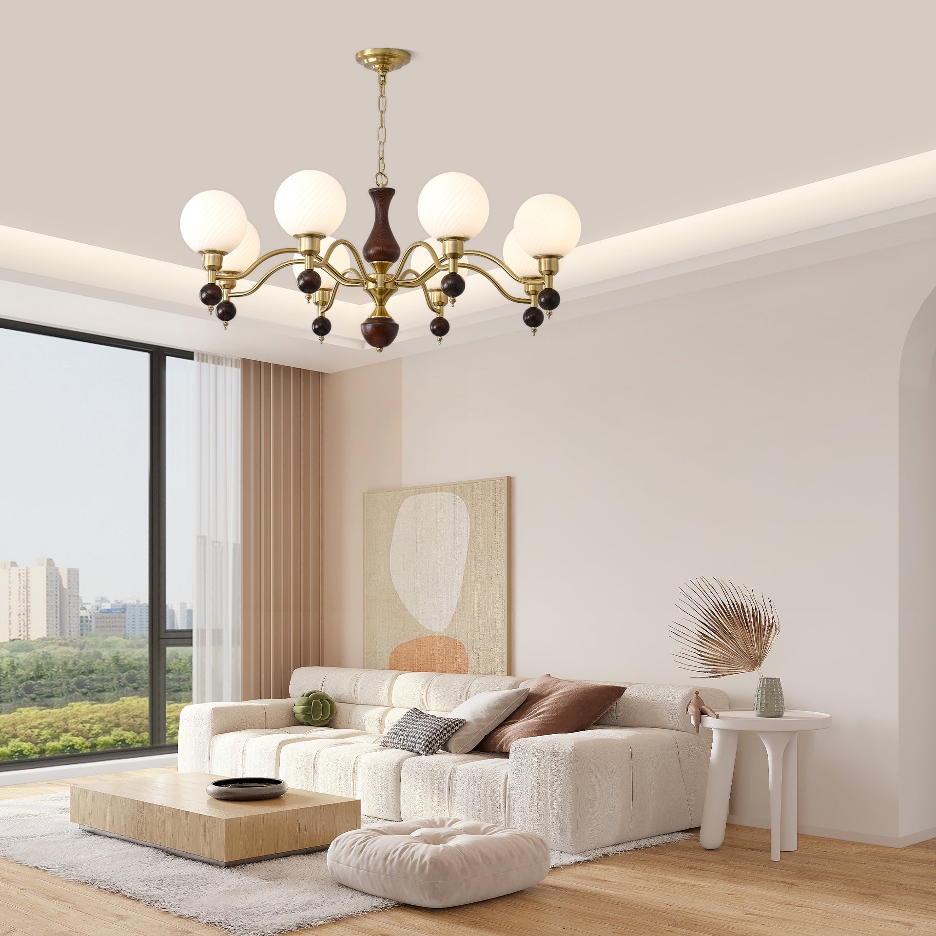 Evelynne Globe Orb Wood Chandelier