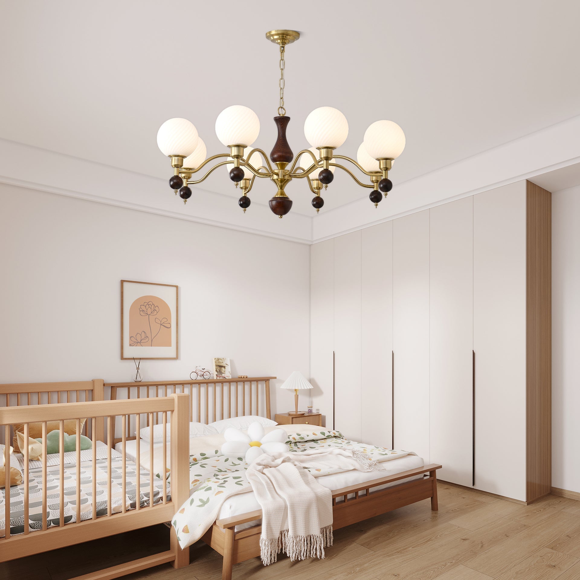 Evelynne Globe Orb Wood Chandelier