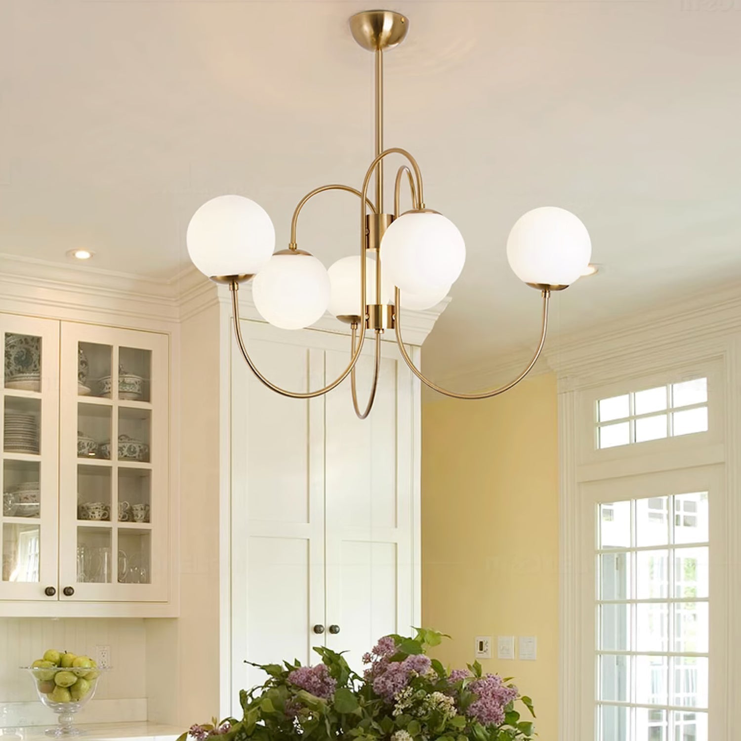 Auruaria Chandelier Brass Globe Cluster Curved Arm
