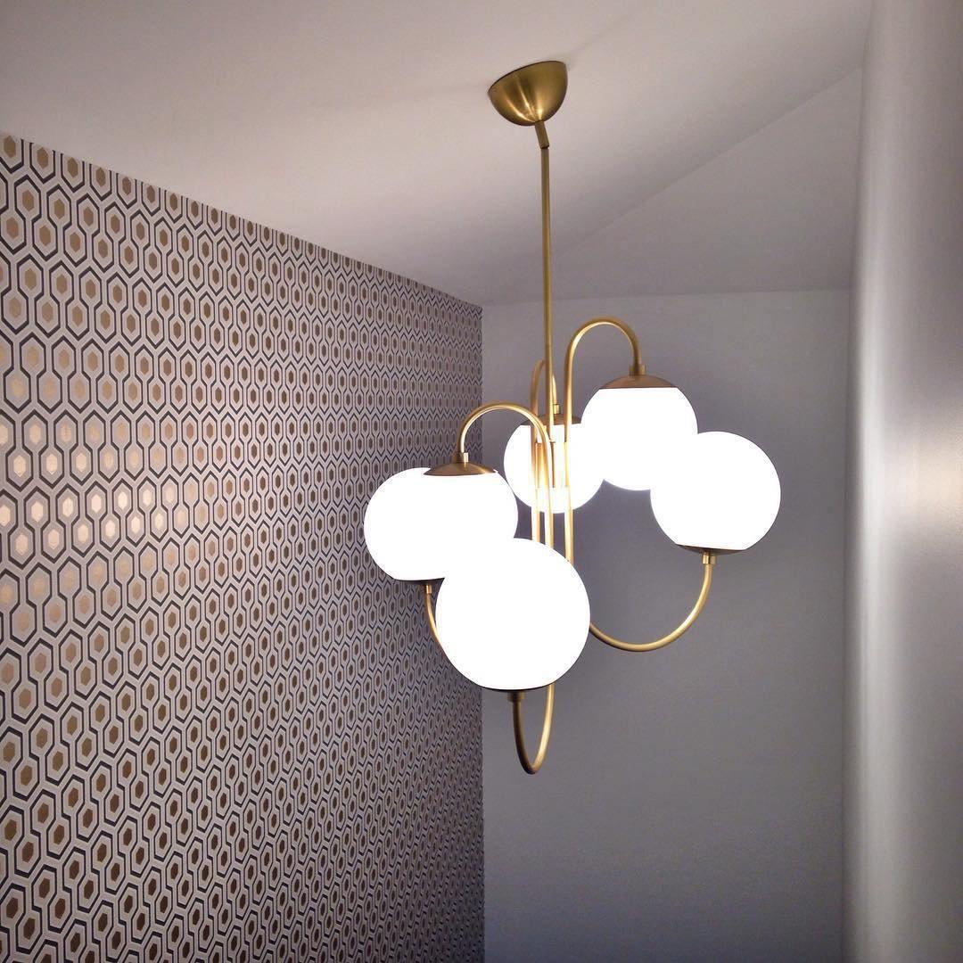 Auruaria Chandelier Brass Globe Cluster Curved Arm