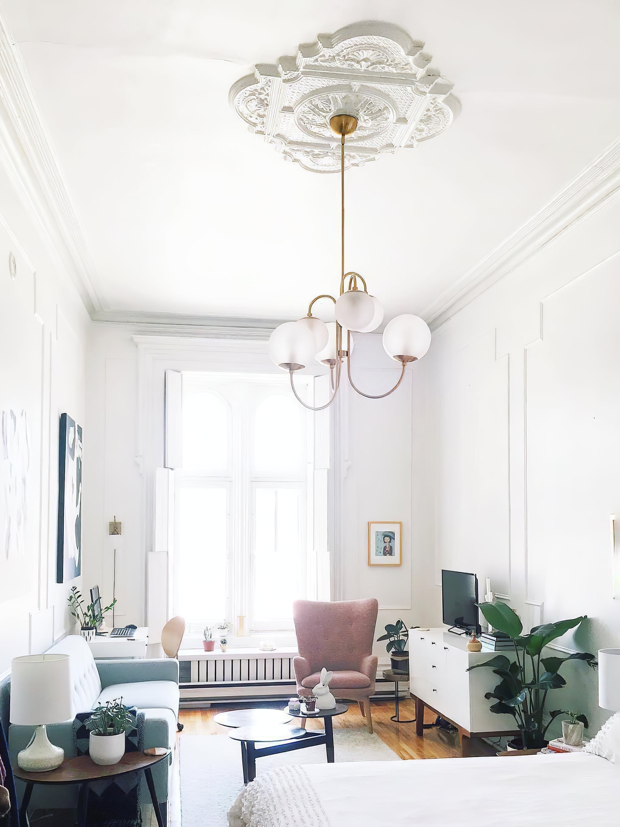 Auruaria Chandelier Brass Globe Cluster Curved Arm