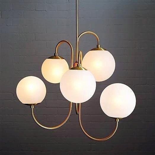 Auruaria Chandelier Brass Globe Cluster Curved Arm