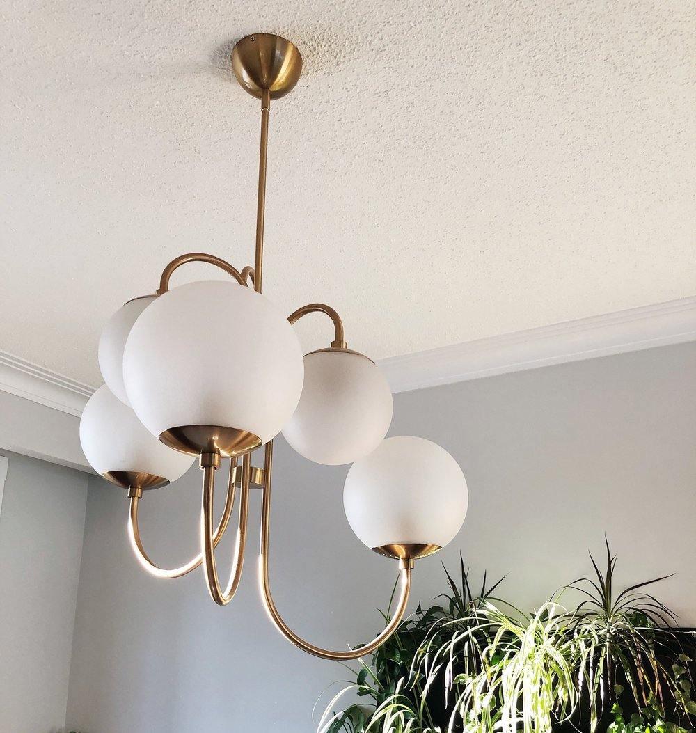 Auruaria Chandelier Brass Globe Cluster Curved Arm