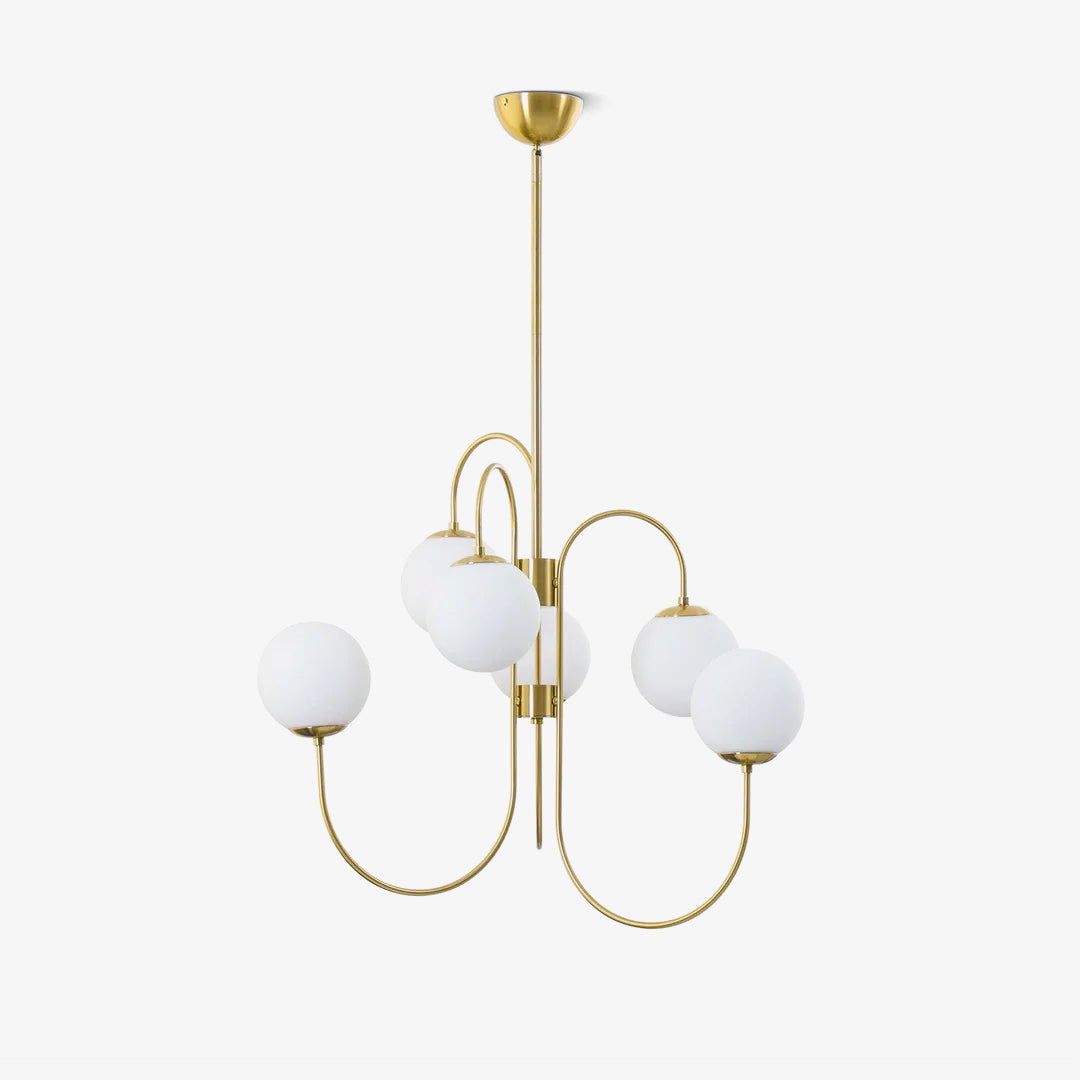 Auruaria Chandelier Brass Globe Cluster Curved Arm
