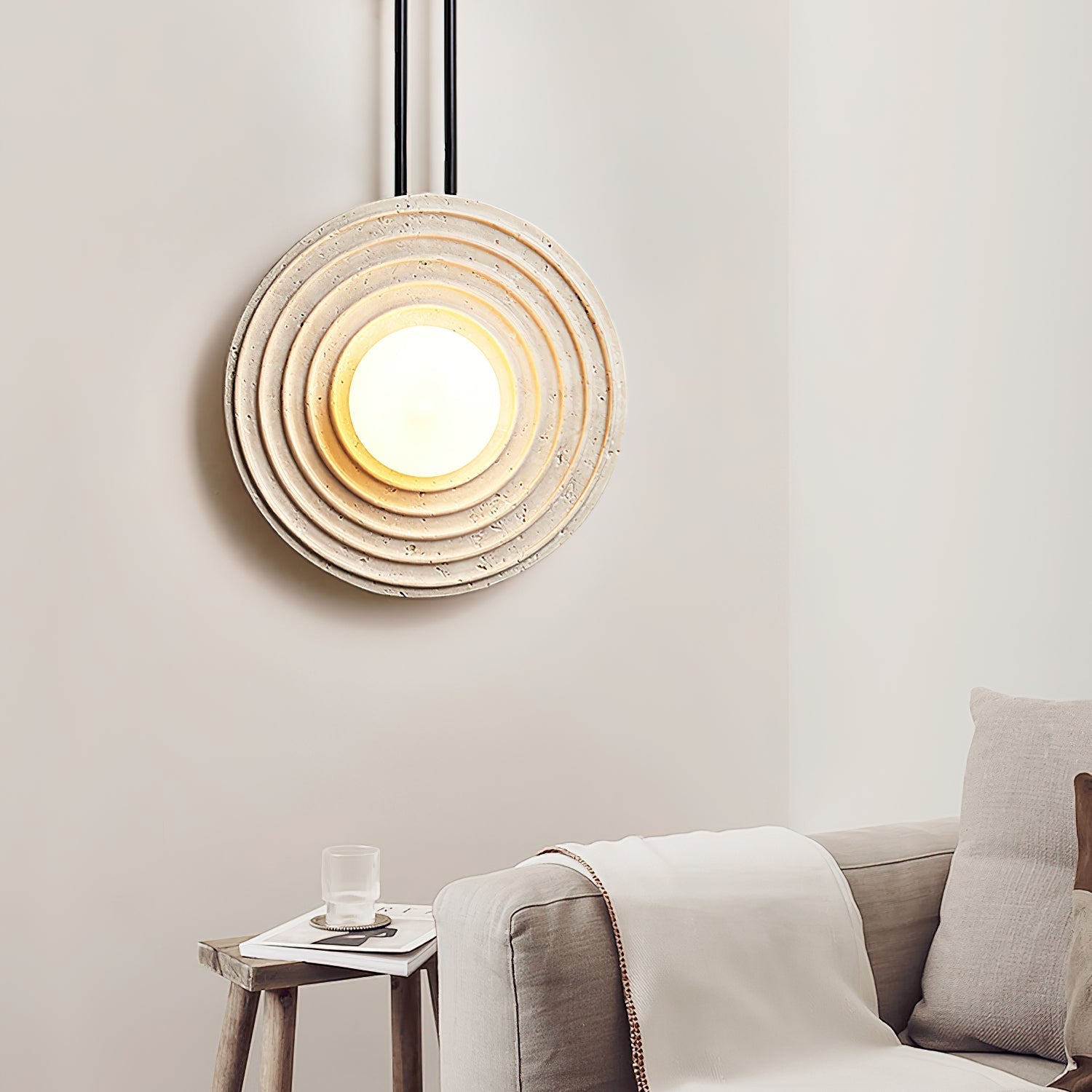 Isoror Spiral-Ring Travertine Wall Light