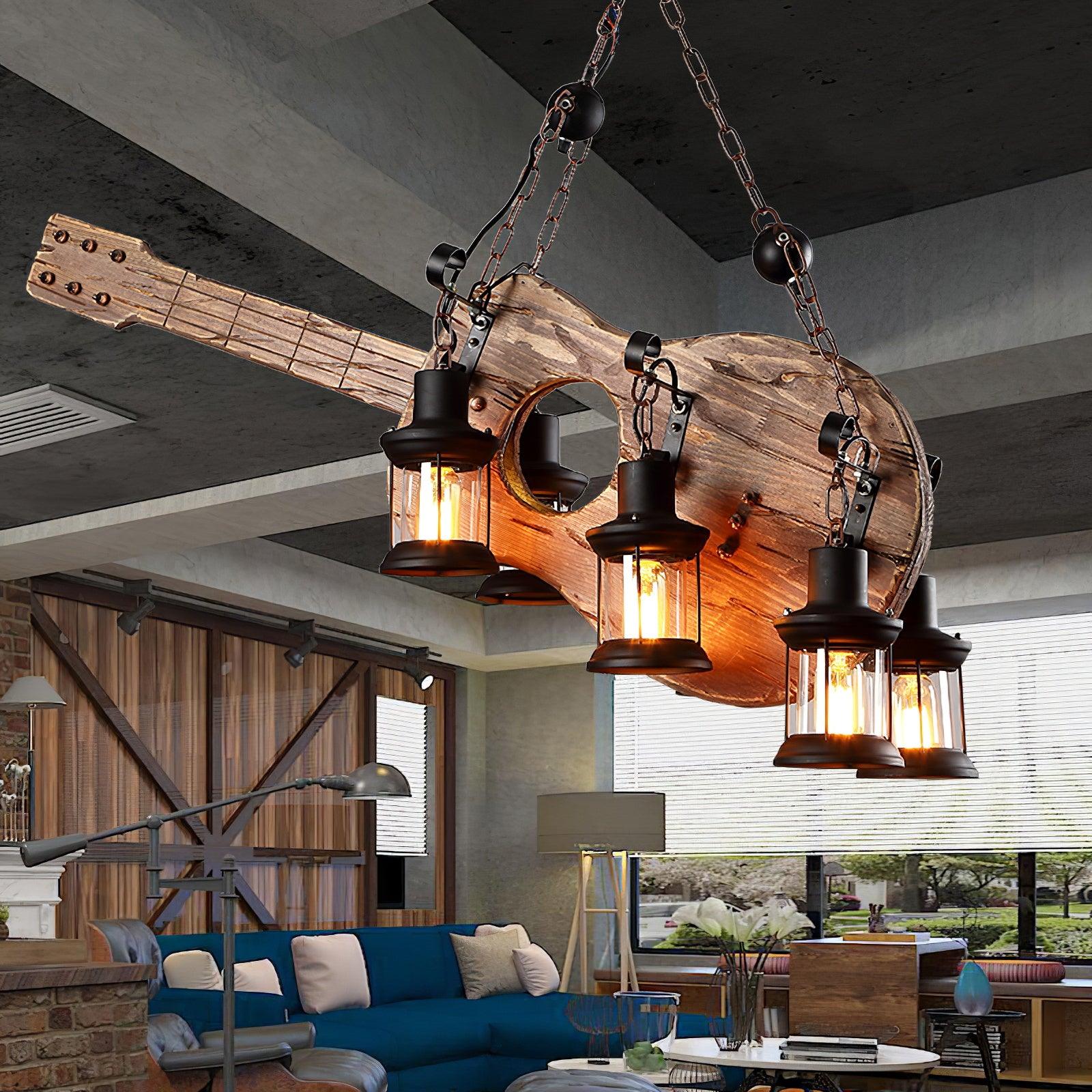 Elvisette Pendant Lamp Guitar Rustic Wood Vintage