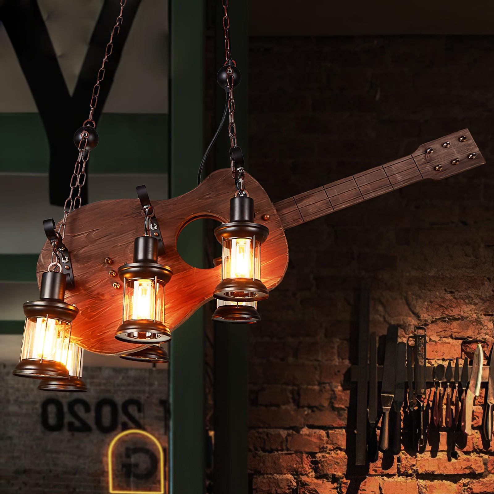 Elvisette Pendant Lamp Guitar Rustic Wood Vintage
