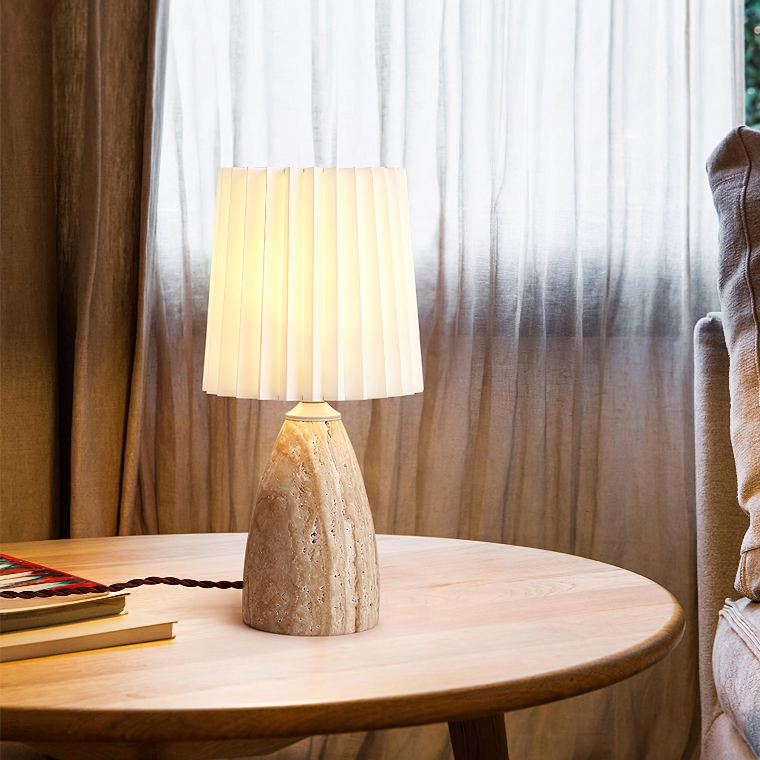 Arsorarae Pleated Travertine Table Lamp