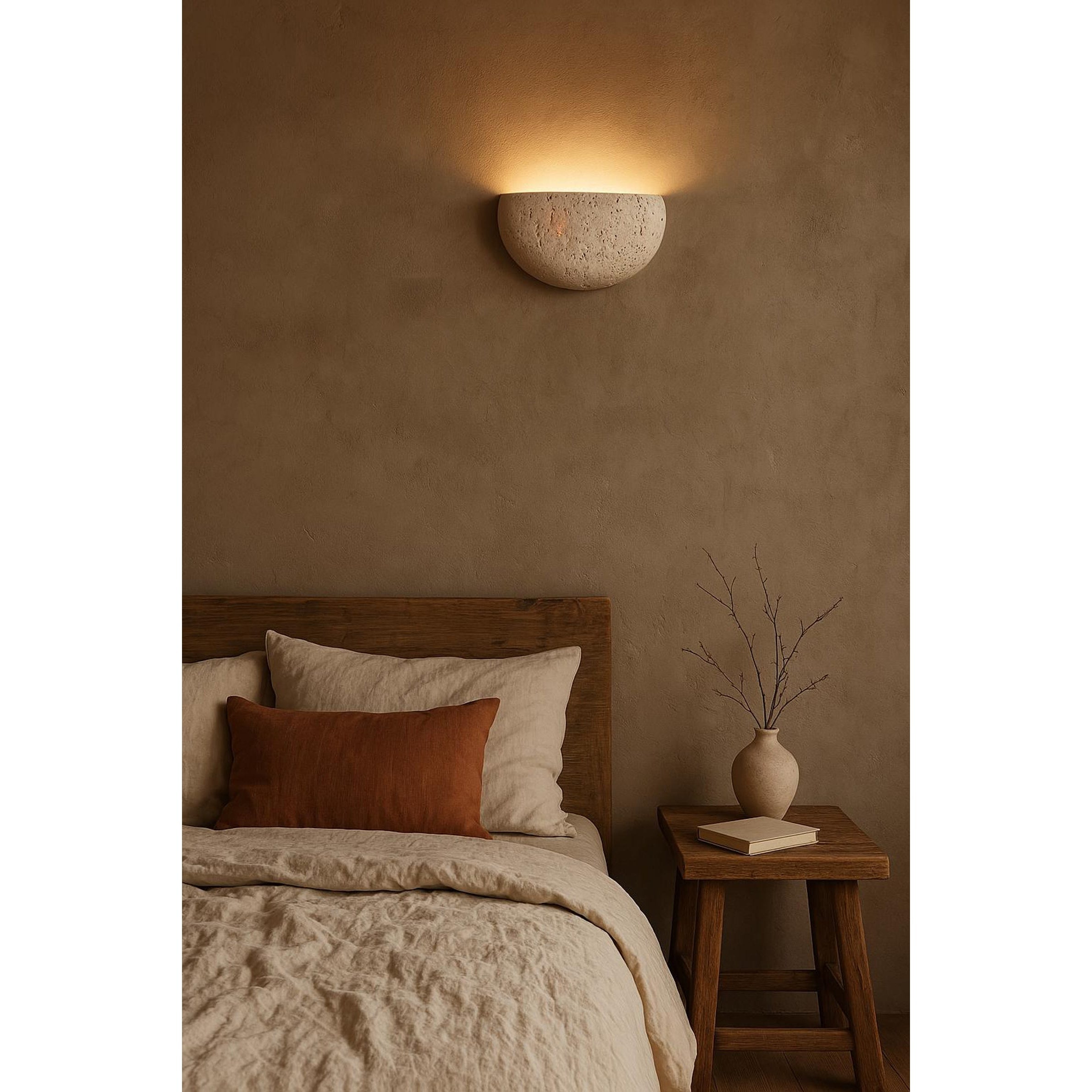 Cuvenarae Modern Minimalist Moon Travertine Wall Lamp - Neutral Decor