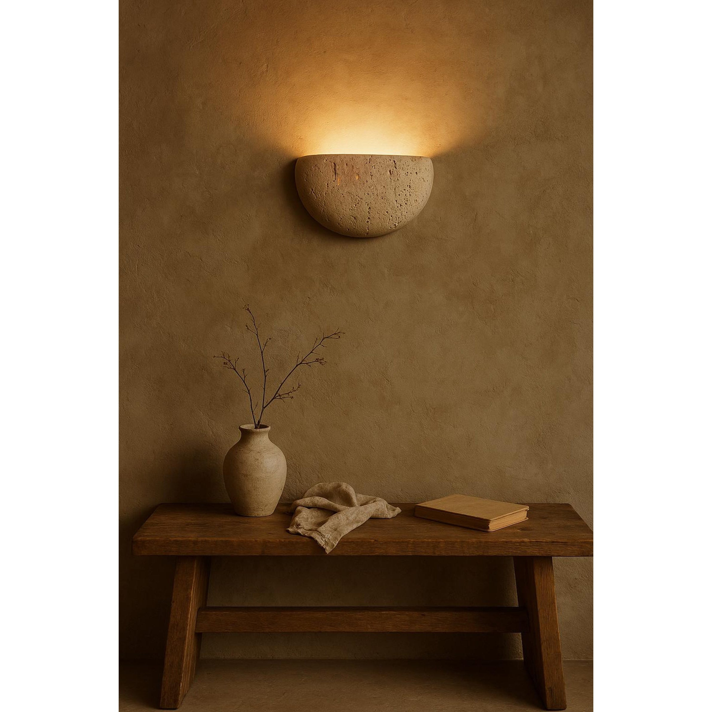 Cuvenarae Modern Minimalist Moon Travertine Wall Lamp - Neutral Decor
