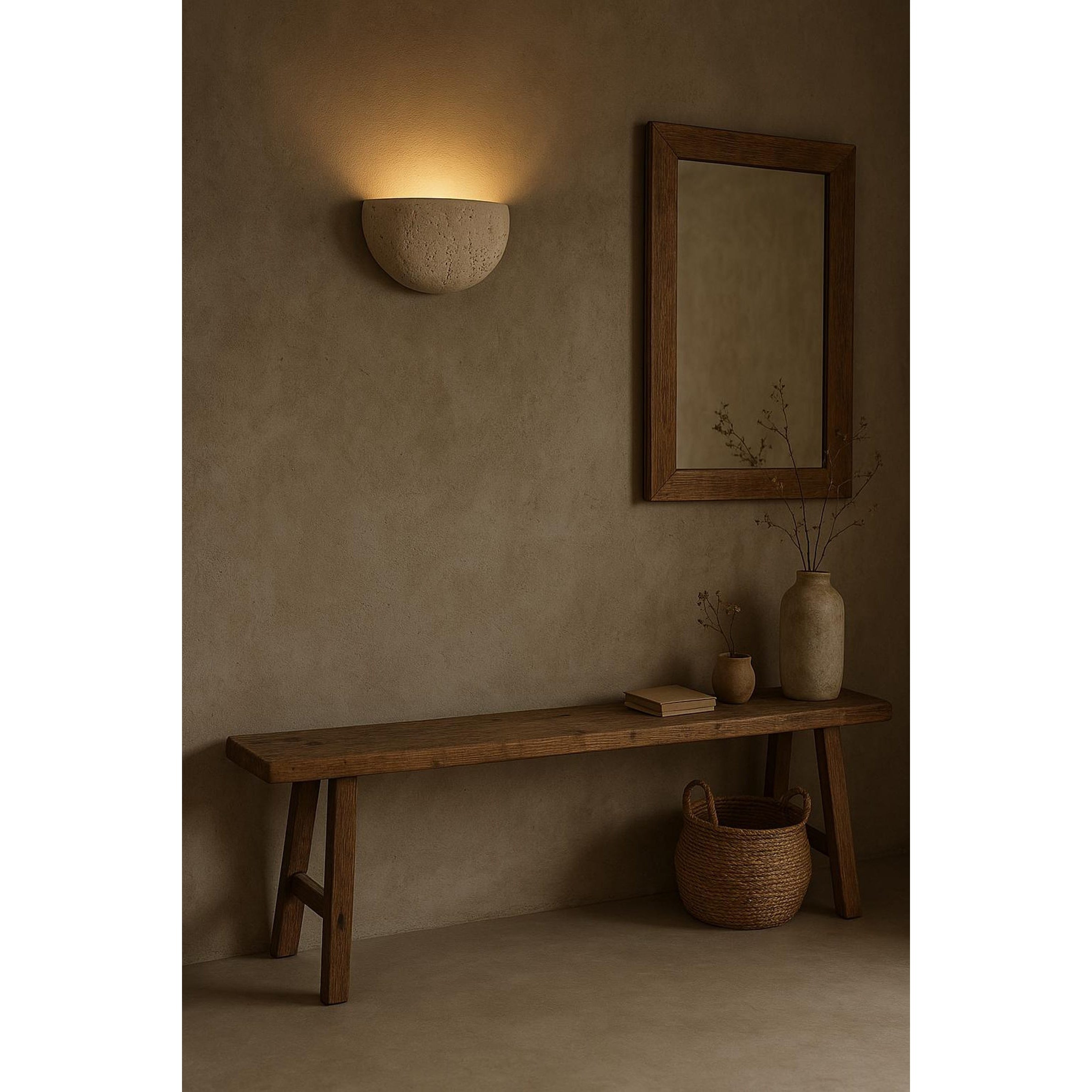 Cuvenarae Modern Minimalist Moon Travertine Wall Lamp - Neutral Decor