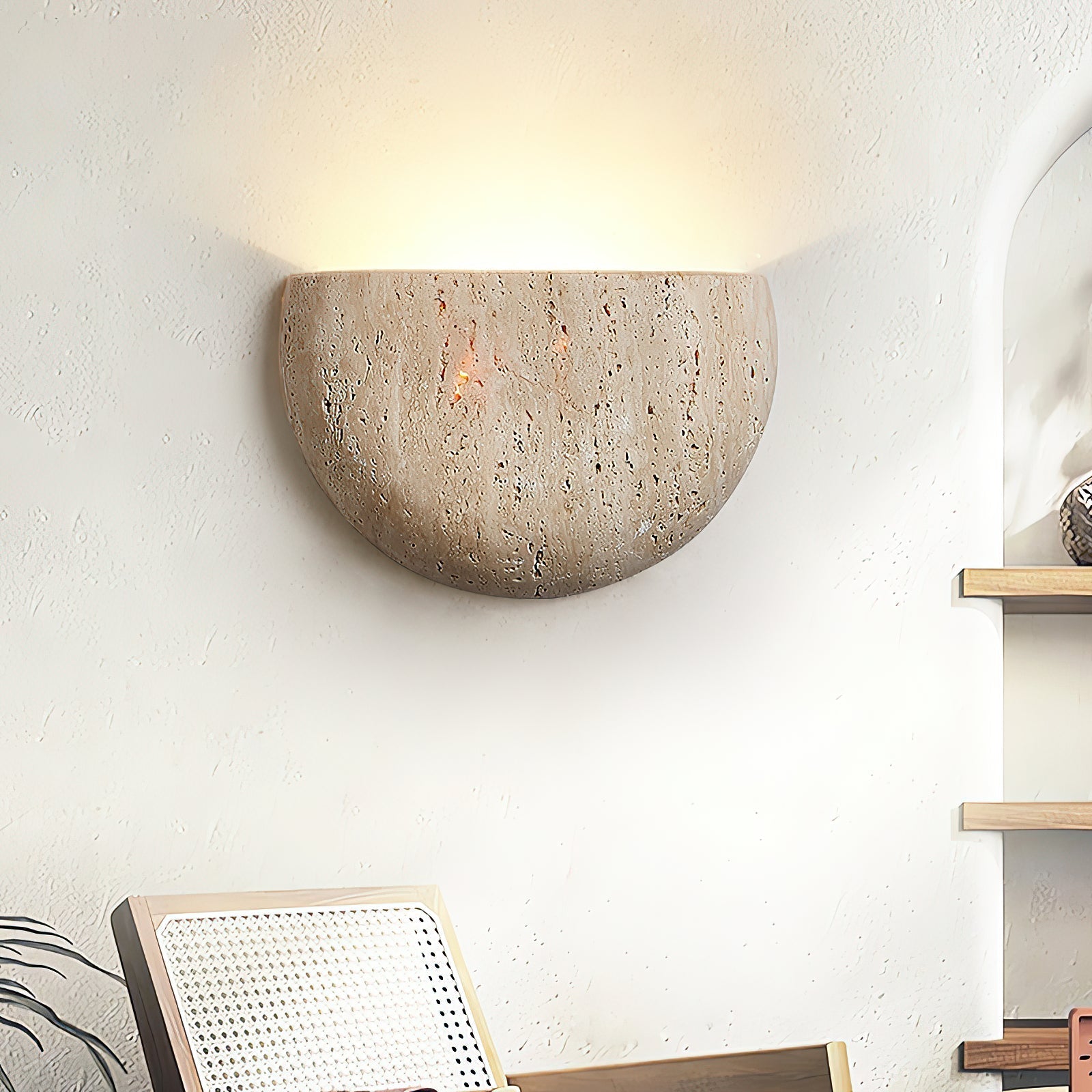 Cuvenarae Modern Minimalist Moon Travertine Wall Lamp - Neutral Decor