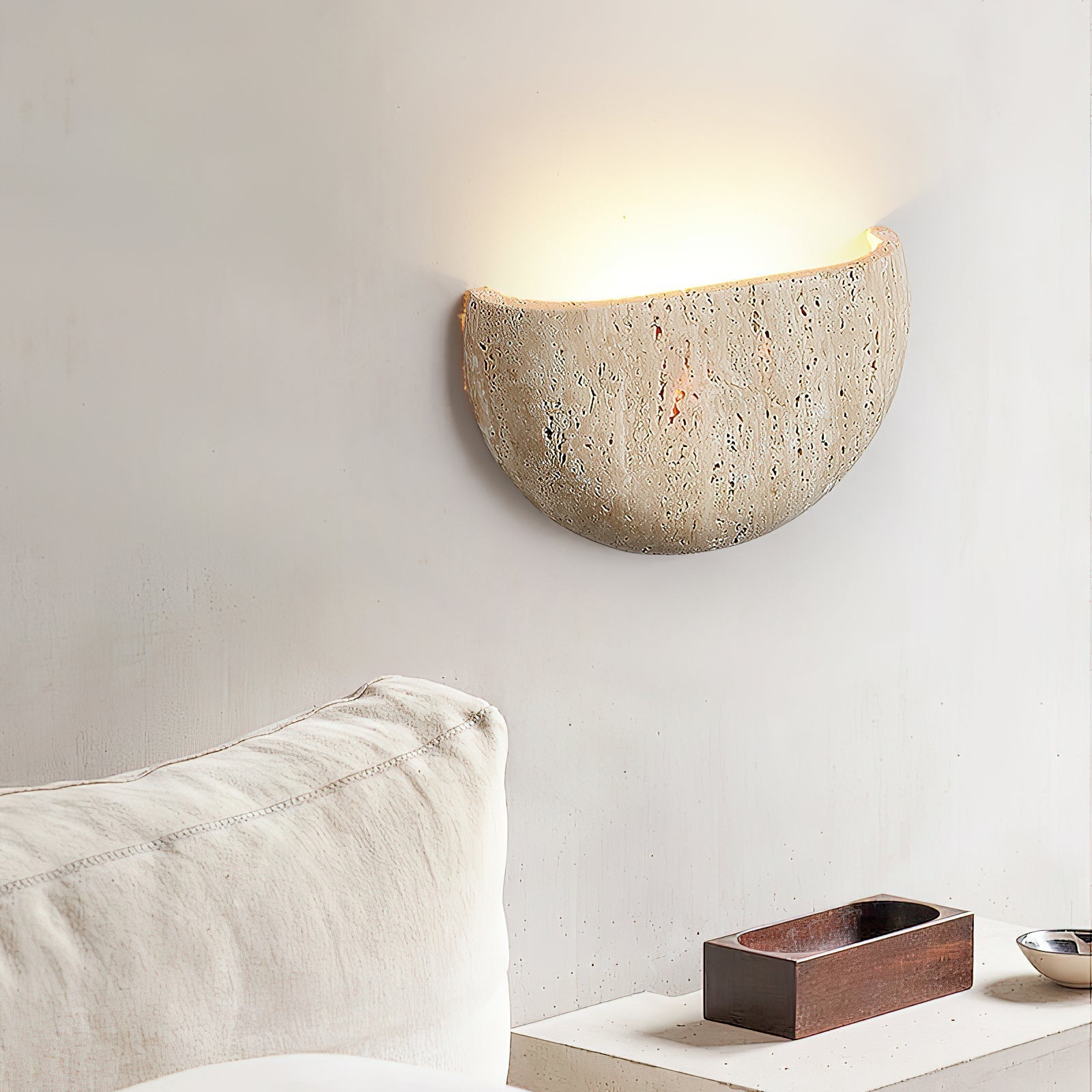 Cuvenarae Modern Minimalist Moon Travertine Wall Lamp - Neutral Decor