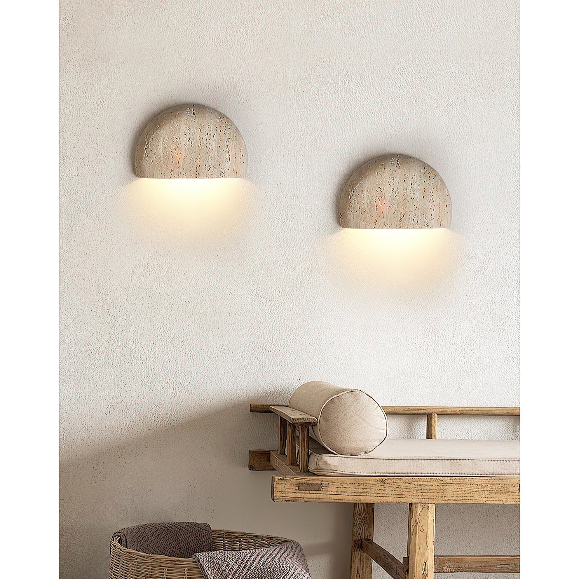 Cuvenarae Modern Minimalist Moon Travertine Wall Lamp - Neutral Decor
