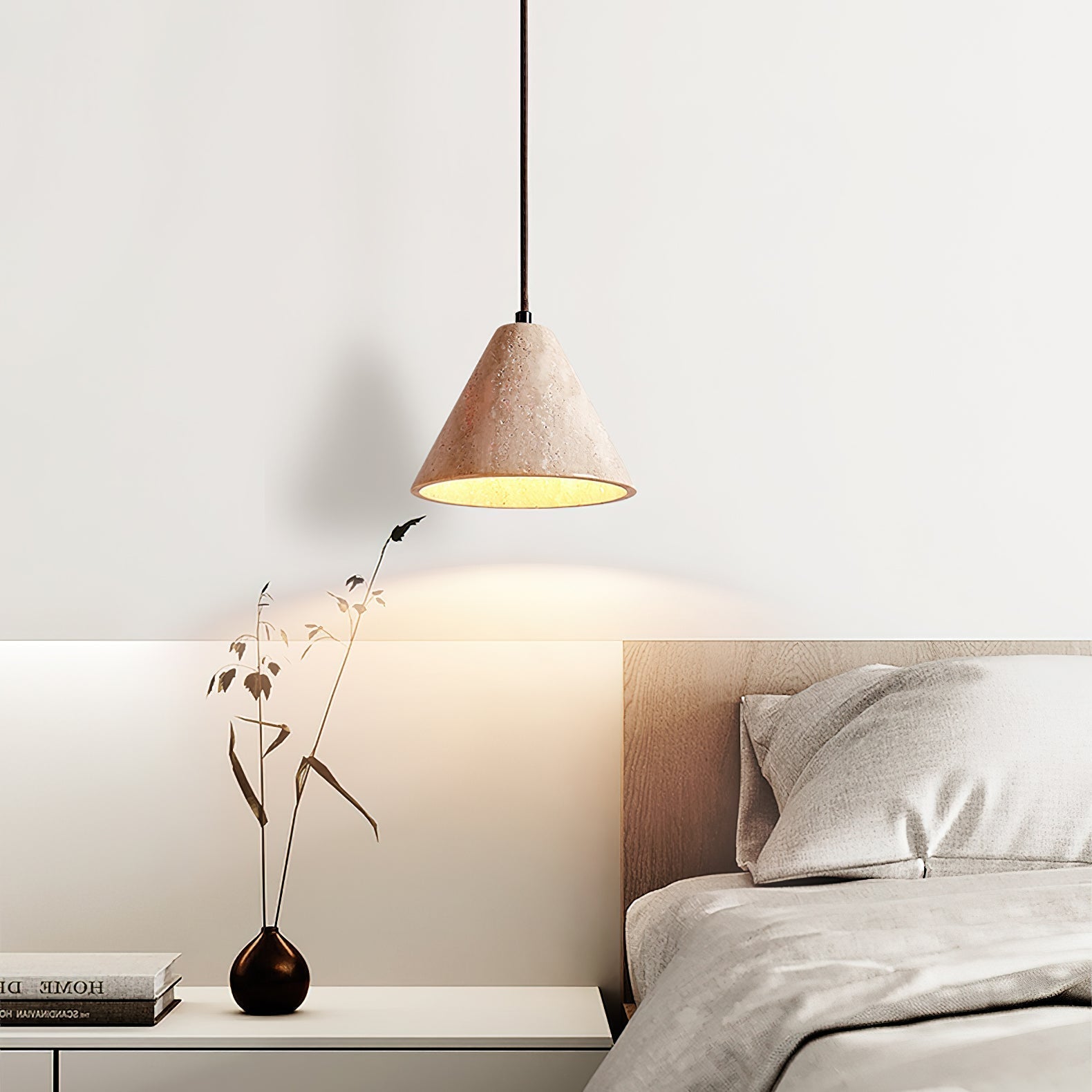 Aklan Dome Shade Travertine Pendant Light