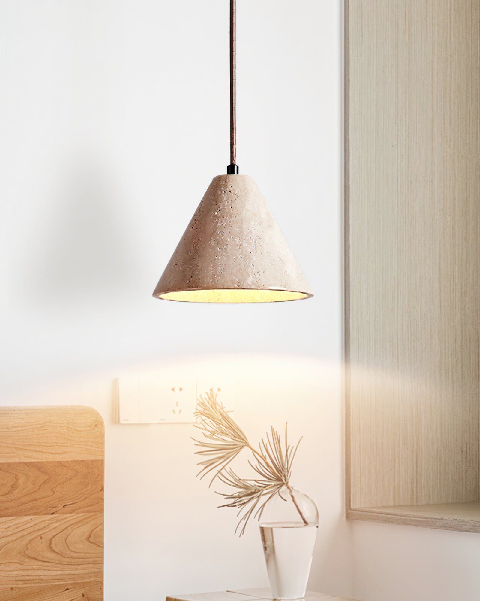 Aklan Dome Shade Travertine Pendant Light