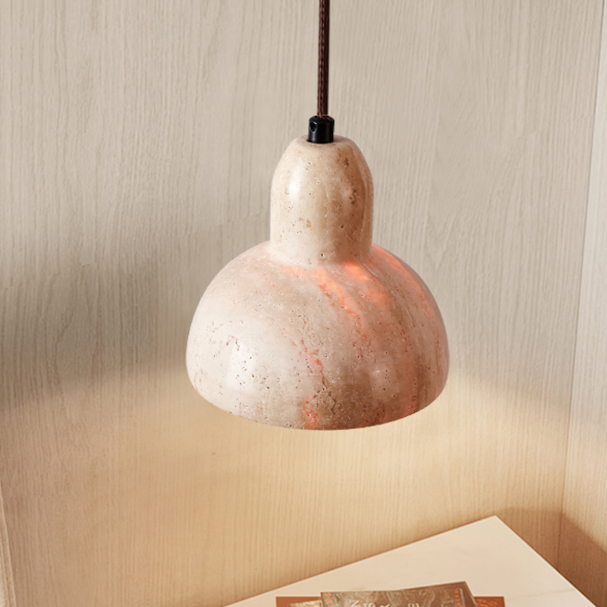 Aklan Dome Shade Travertine Pendant Light