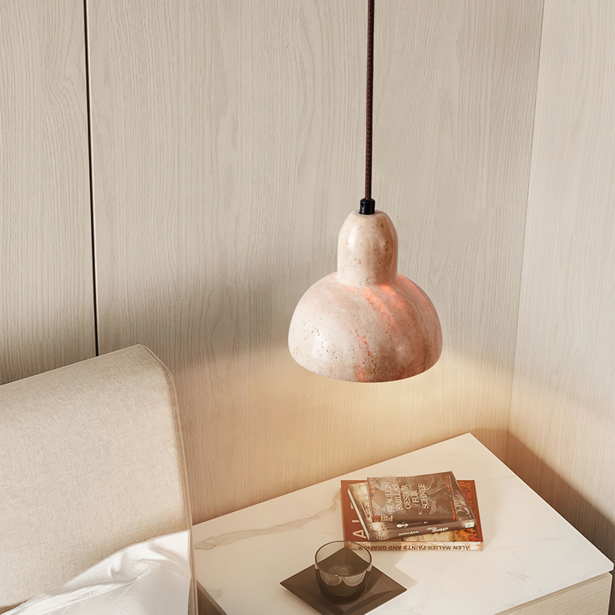 Aklan Dome Shade Travertine Pendant Light