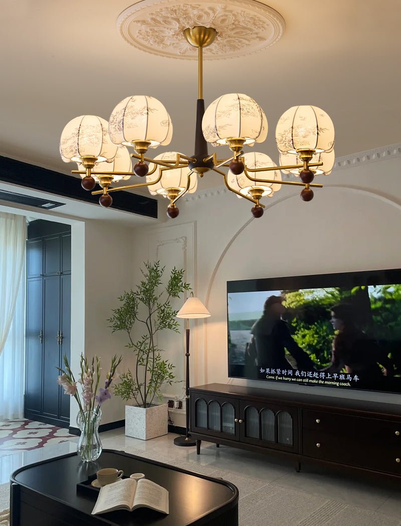 Acarira Premium Nordic Art Bloom Wood Fabric Chandelier