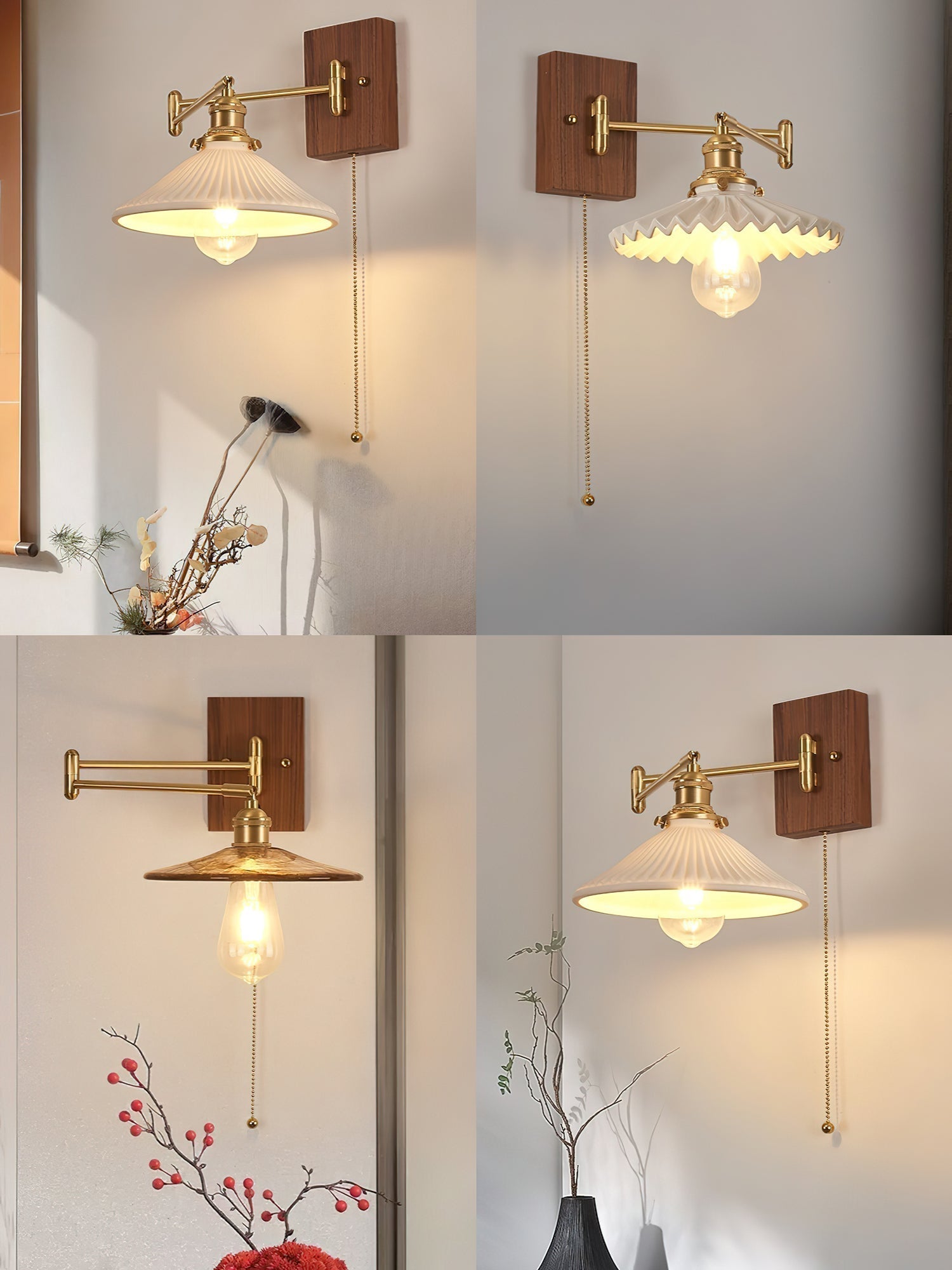 Umeris Elegance Vintage Walnut Wall Lamp
