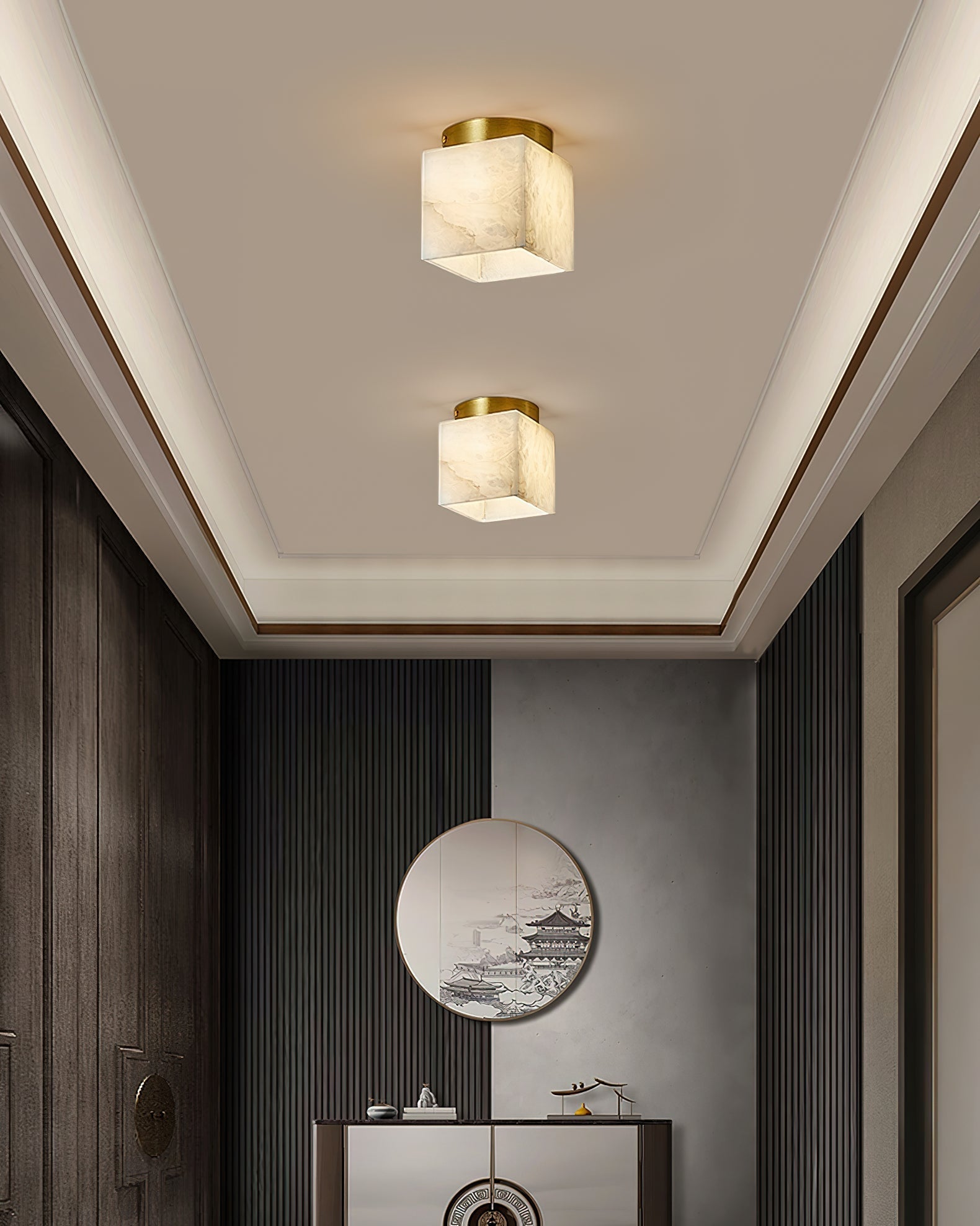 Usilia Modern Minimalist Brass Alabaster Ceiling Light