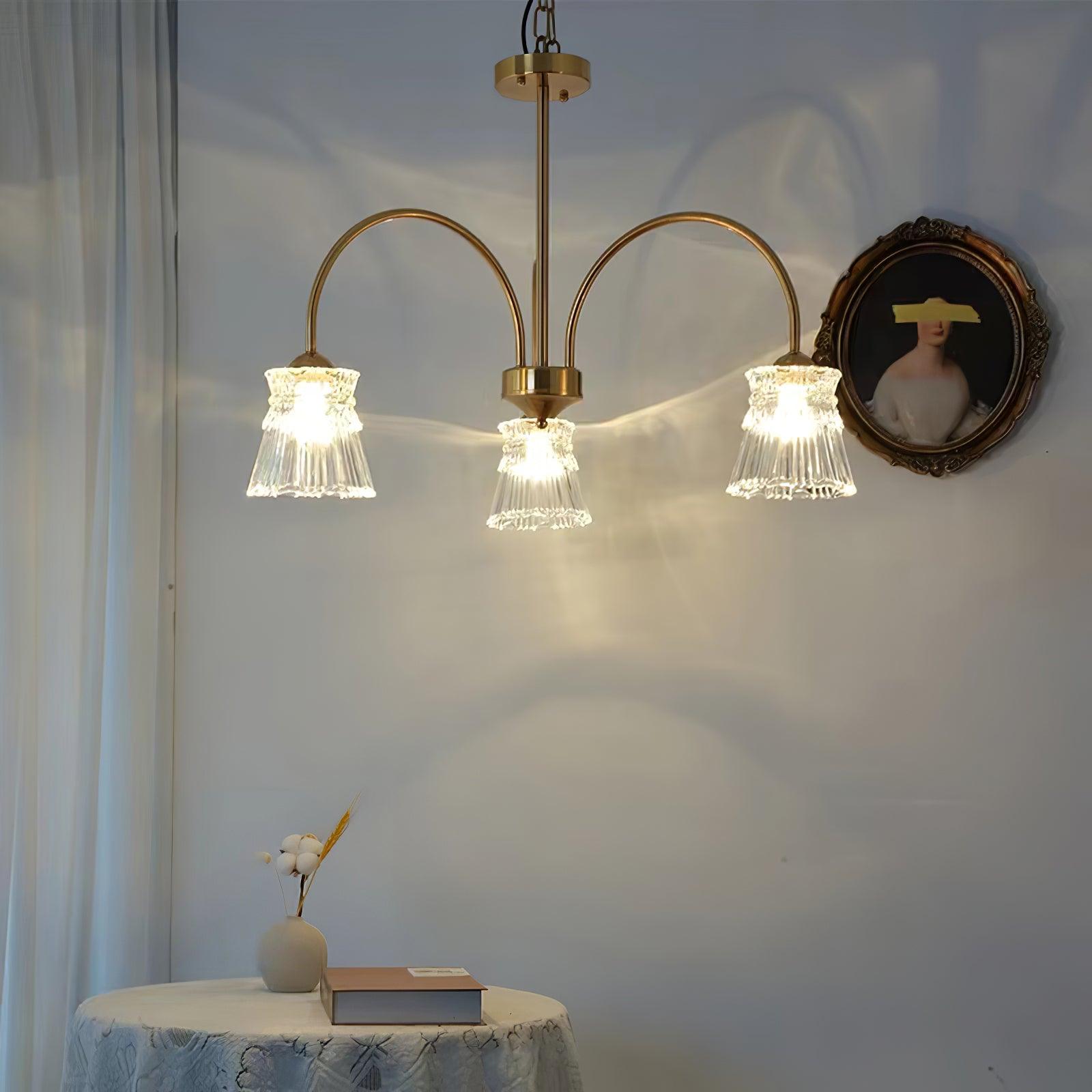 Rostor Chandelier Crystal Glass Gold Midcentury