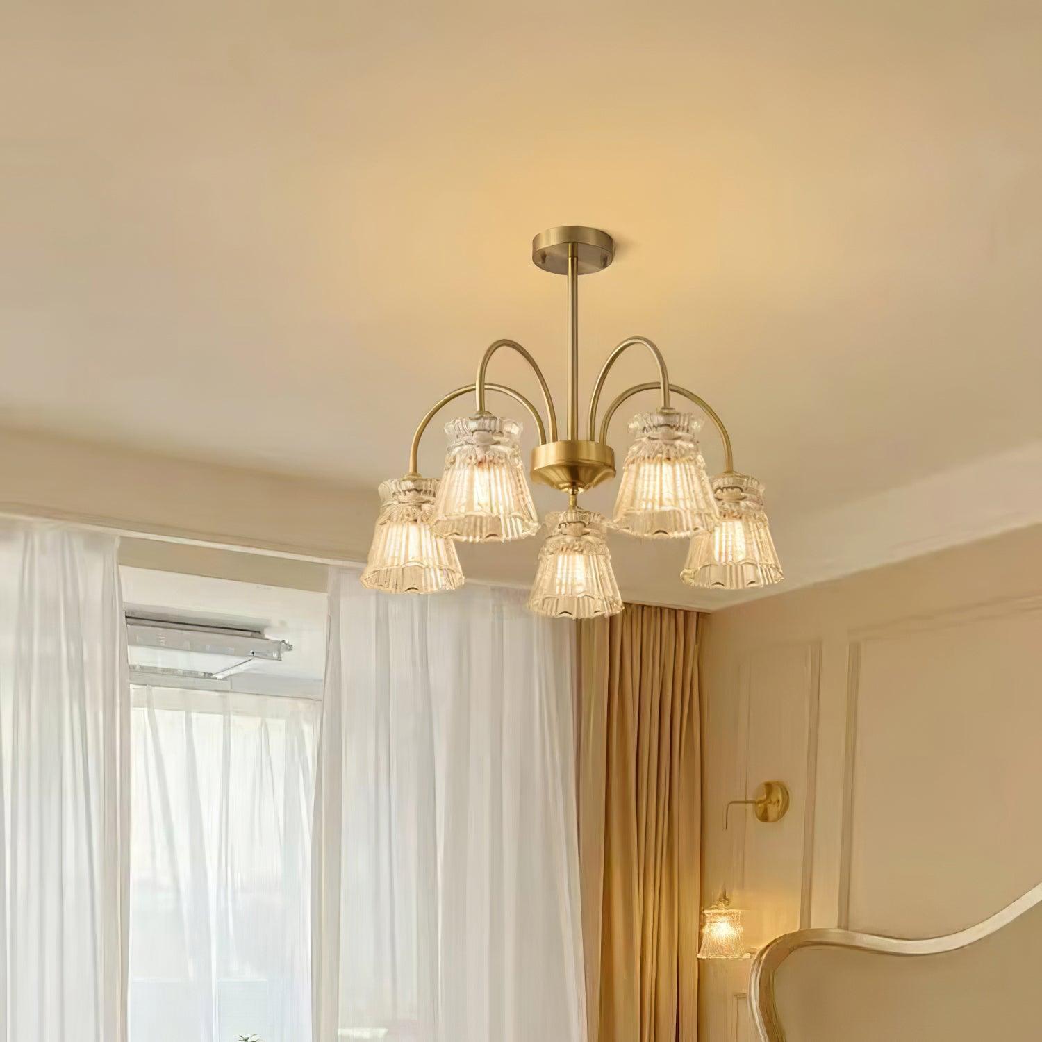 Rostor Chandelier Crystal Glass Gold Midcentury