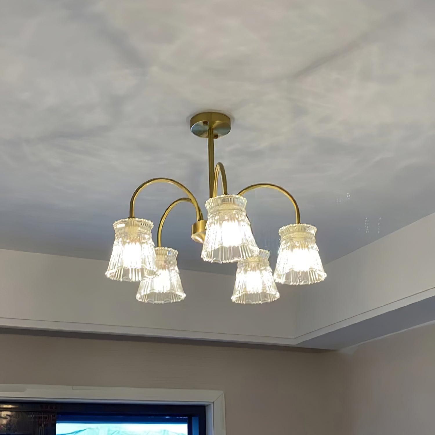 Rostor Chandelier Crystal Glass Gold Midcentury